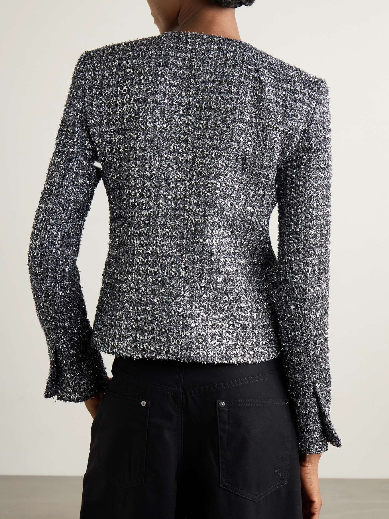 Sequin-embellished metallic tweed jacket Silver - 4