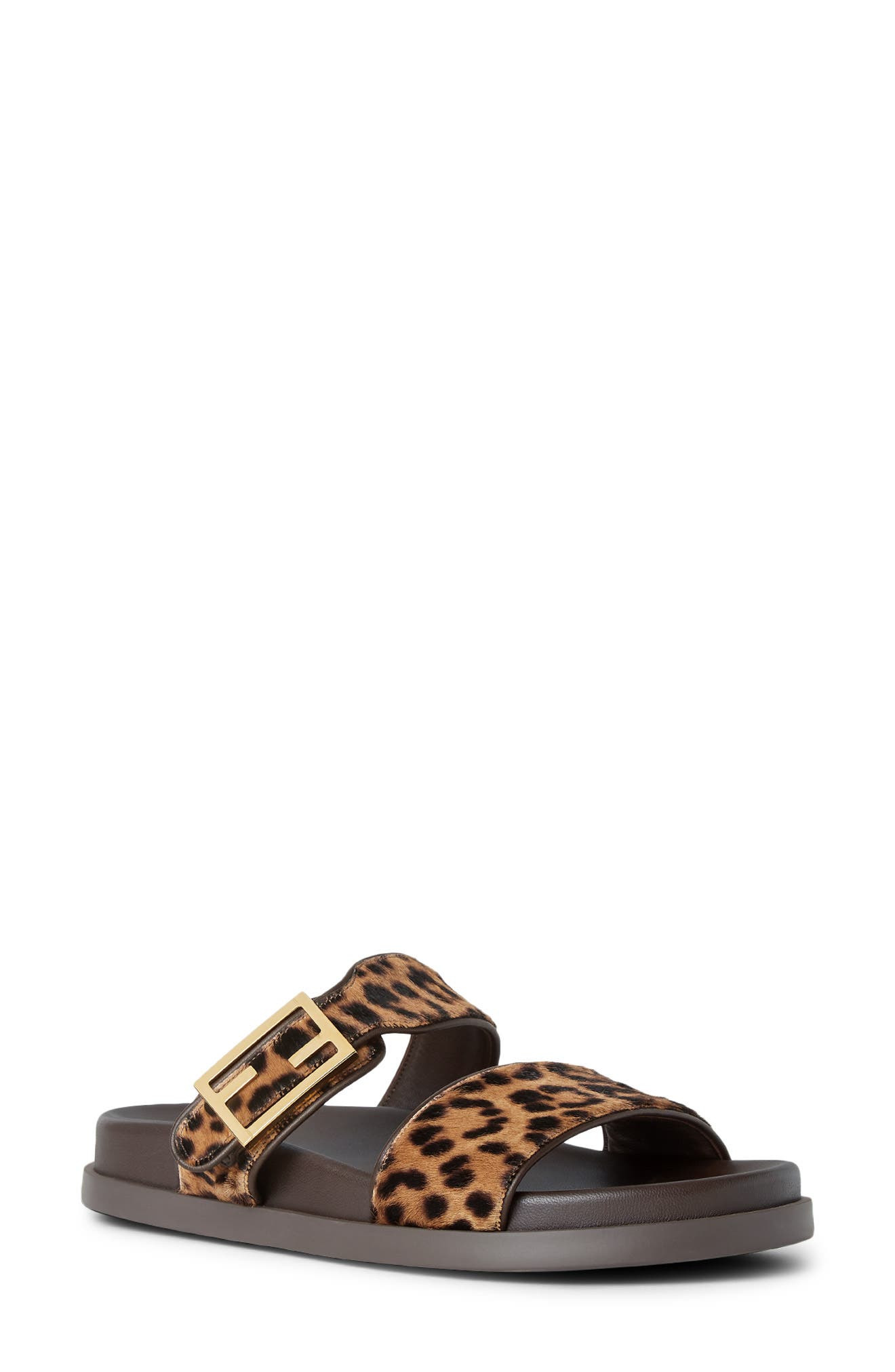 'Fendi Feel Genuine Calf Hair Slide Sandal in Marrone Brown Print Calf Hair at Nordstrom - 1