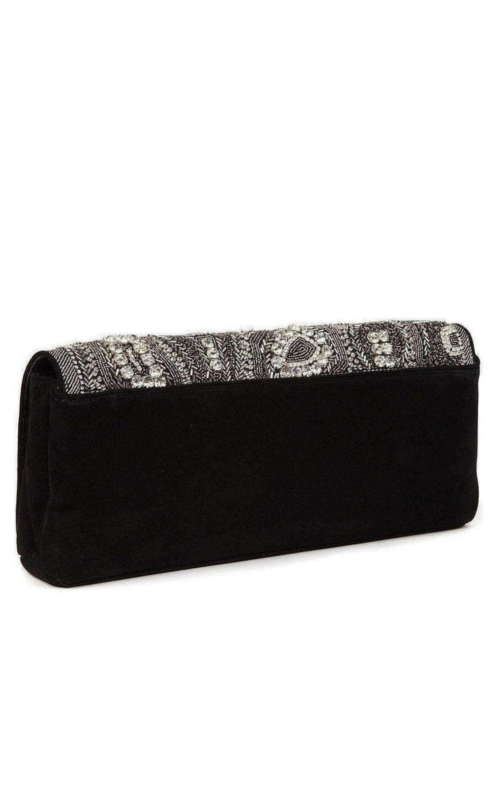 Black Nabuck Leather & Swarovski Crystal Clutch - 3