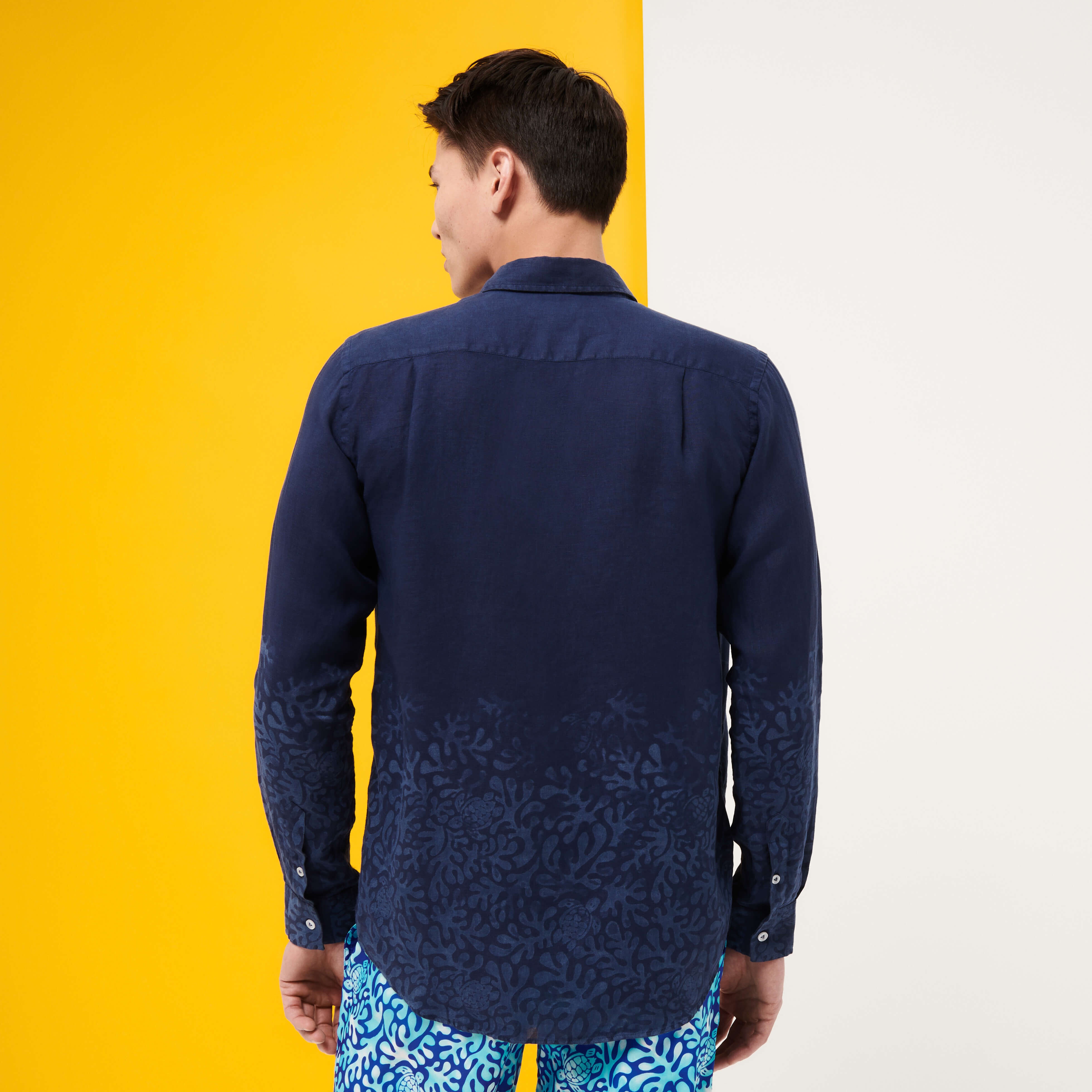 Men Linen Shirt Turtles Splash - 4