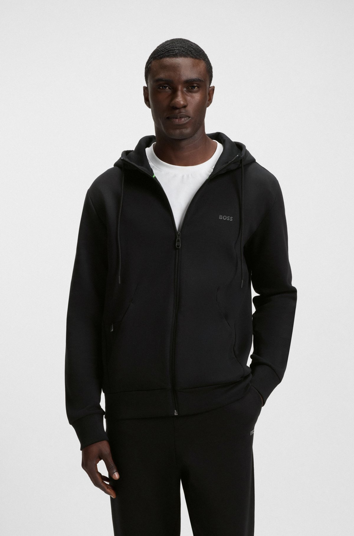 STRETCH-COTTON ZIP-UP HOODIE WITH LOGO PRINT - 2