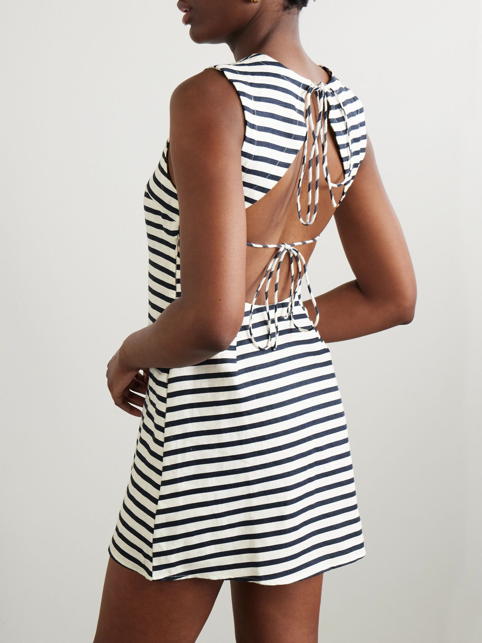 Julia open-back striped linen mini dress Navy - 4