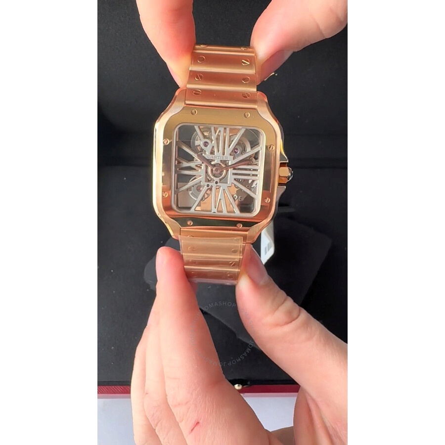 Cartier Santos Hand Wind 18kt Rose Gold Skeleton Dial Men's Watch WHSA0016 - 4