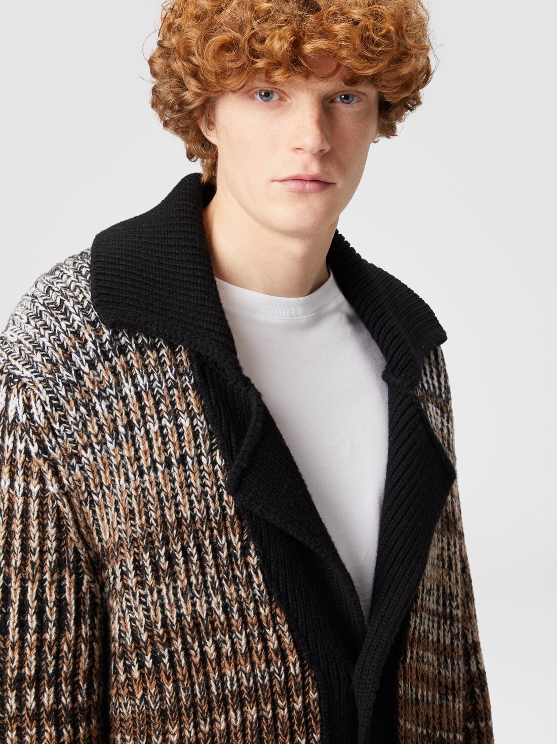 Mélange wool cardigan with contrasting piping - 5
