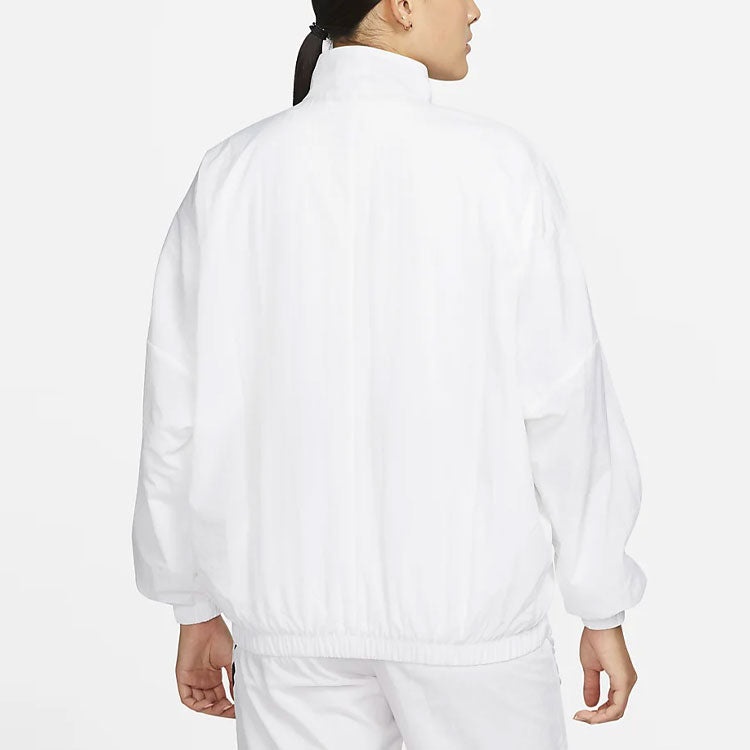 (WMNS) Nike SS22 Sportswear Essential Logo Pattern Wrinkled Woven Loose Stand Collar Jacket White DM - 5