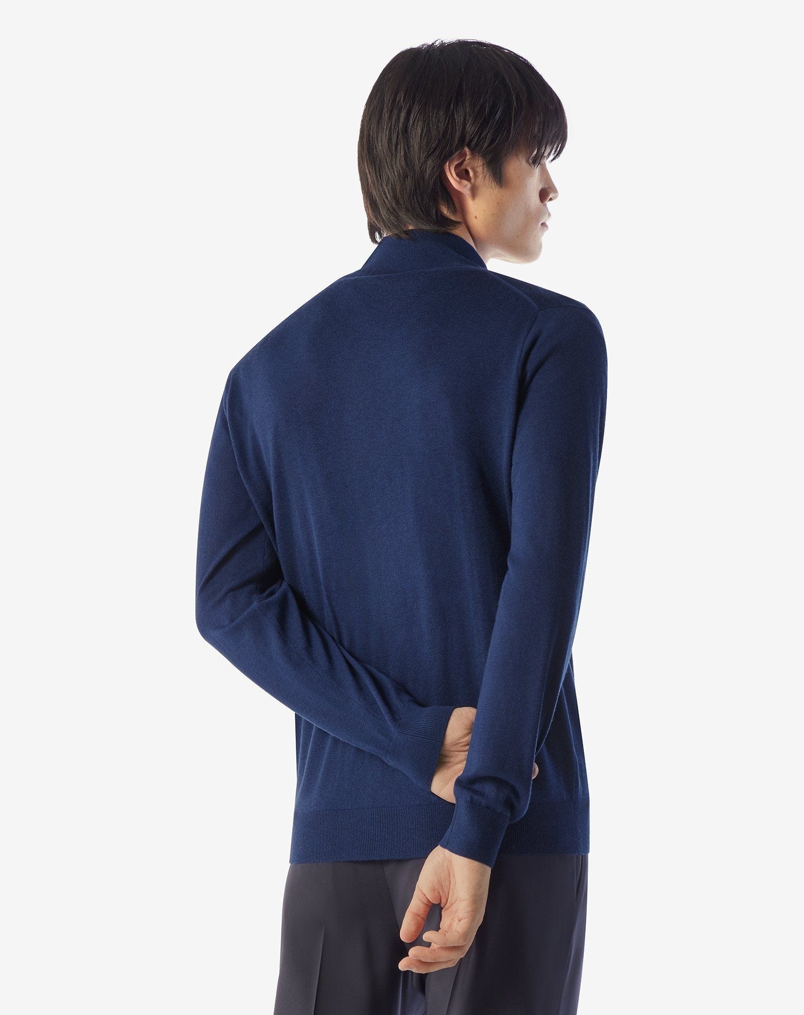 China blue silk and cashmere full zip knitwear - 3