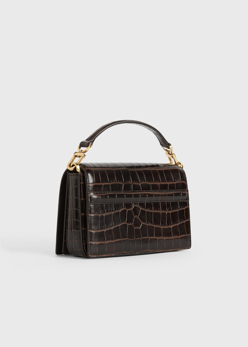 Mini T-flap croco-embossed bag dark brown 6