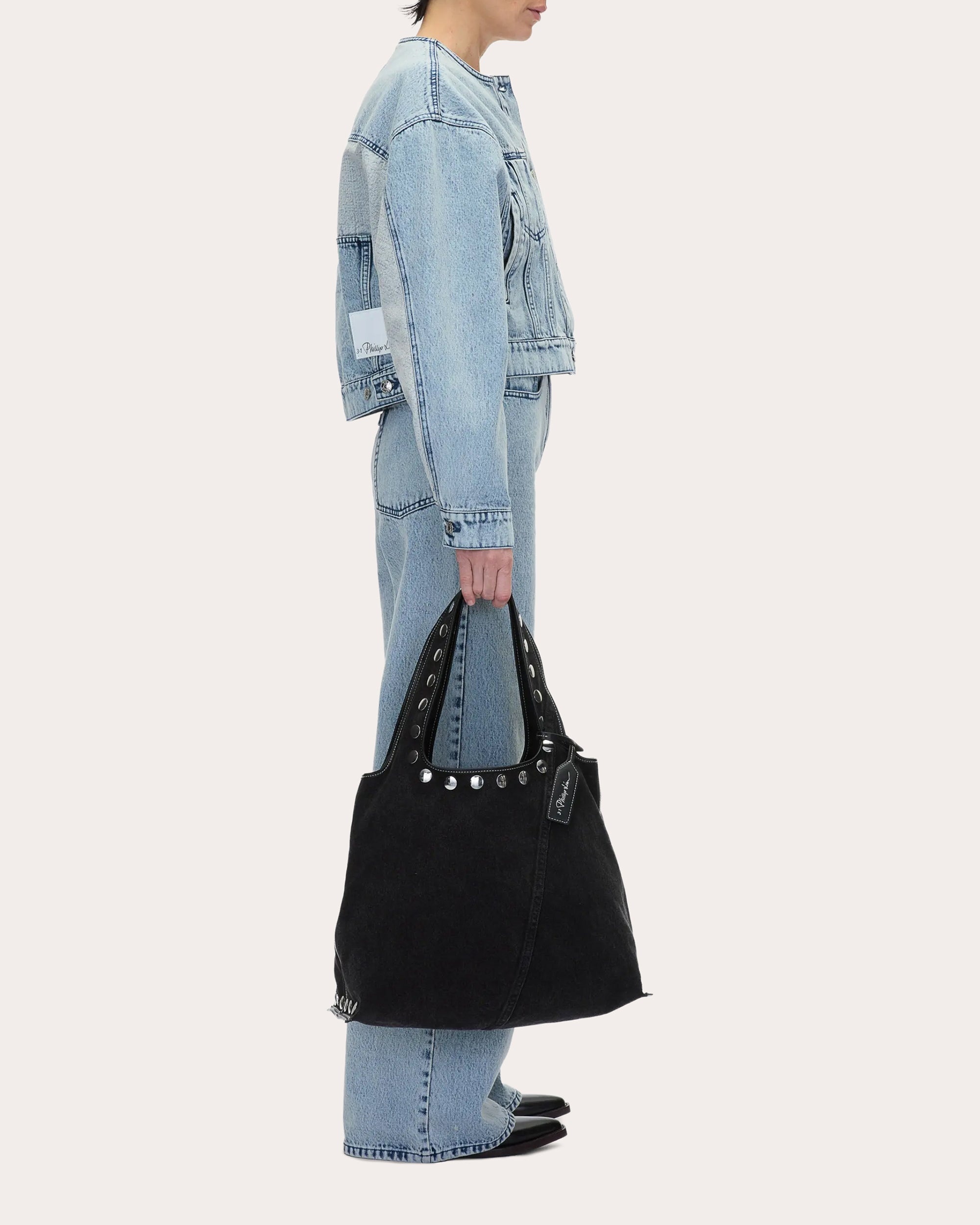 Market Stud-Embellished Washed Denim Tote - 2