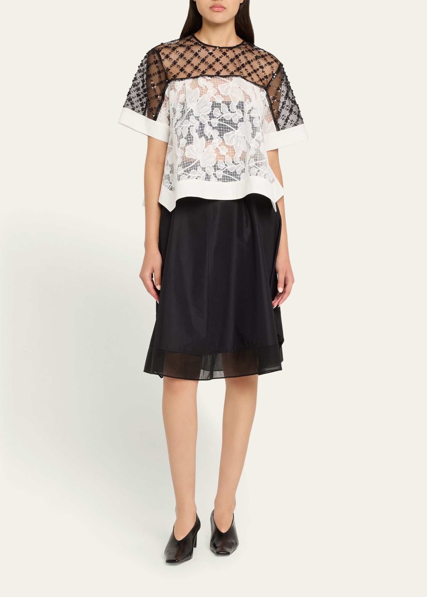 Corded Lace Organza Short-Sleeve Flounce Top - 2