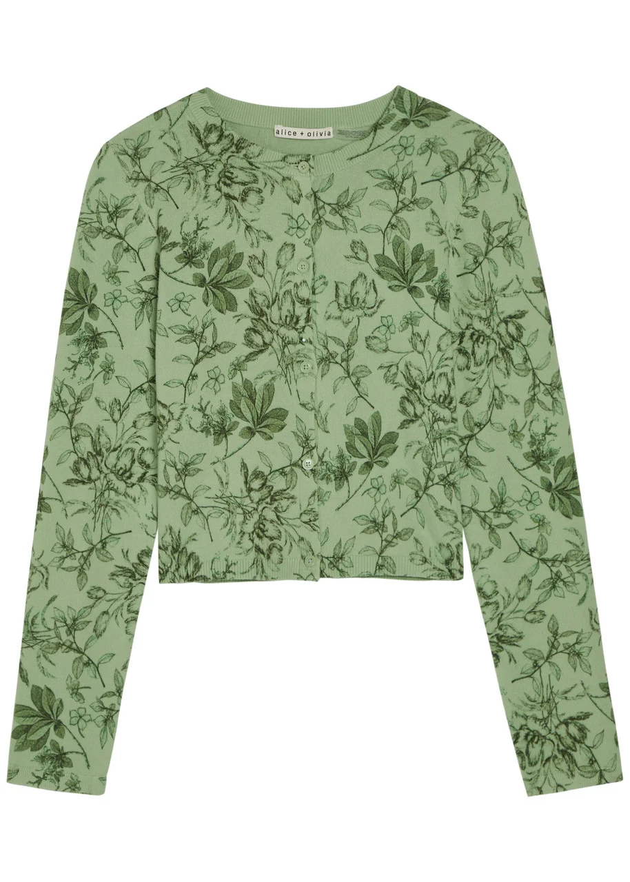 Alice + Olivia Carson Floral Cropped Cotton-blend Cardigan - 1