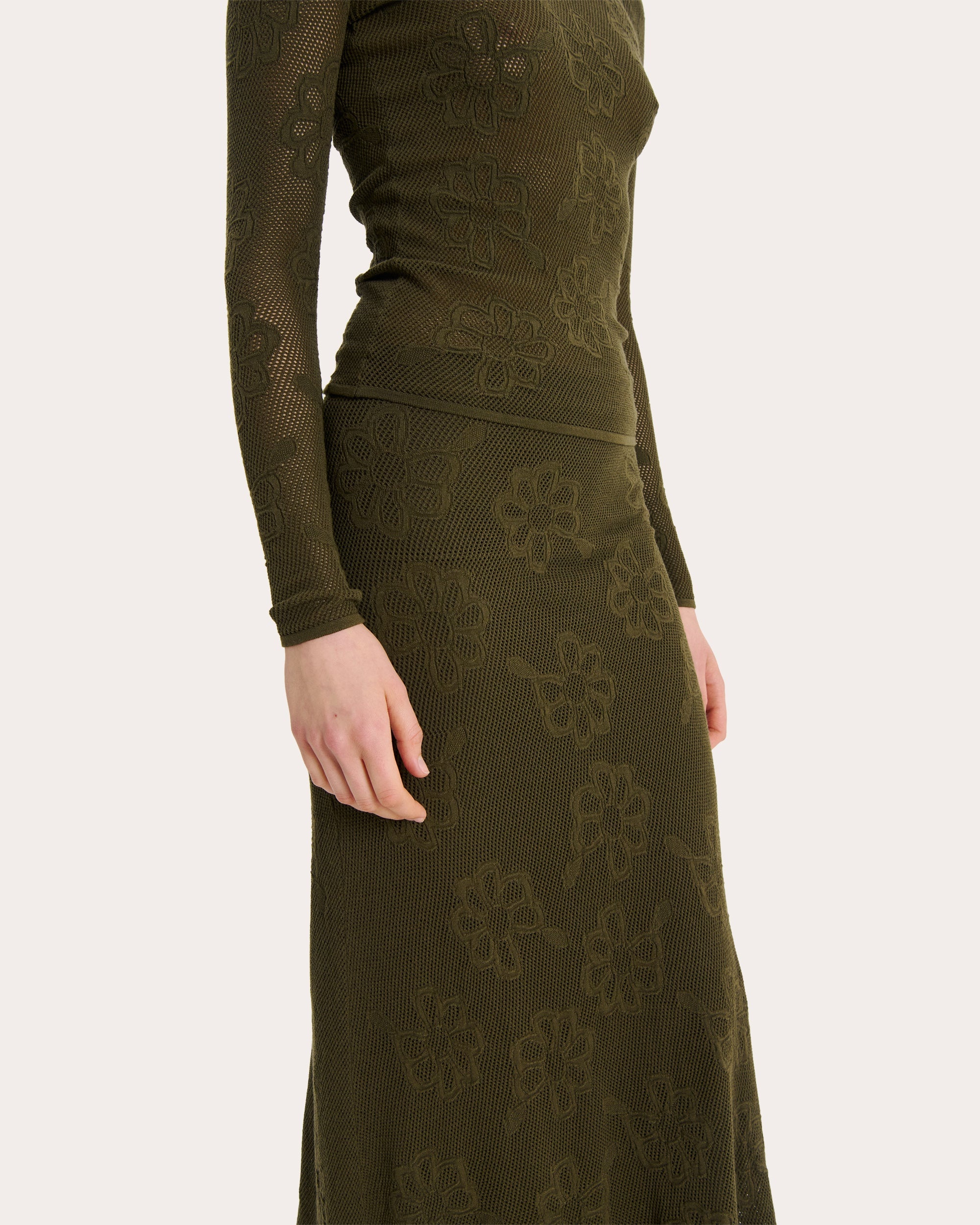Orchid Floral-Jacquard Mesh Midi Skirt - 4