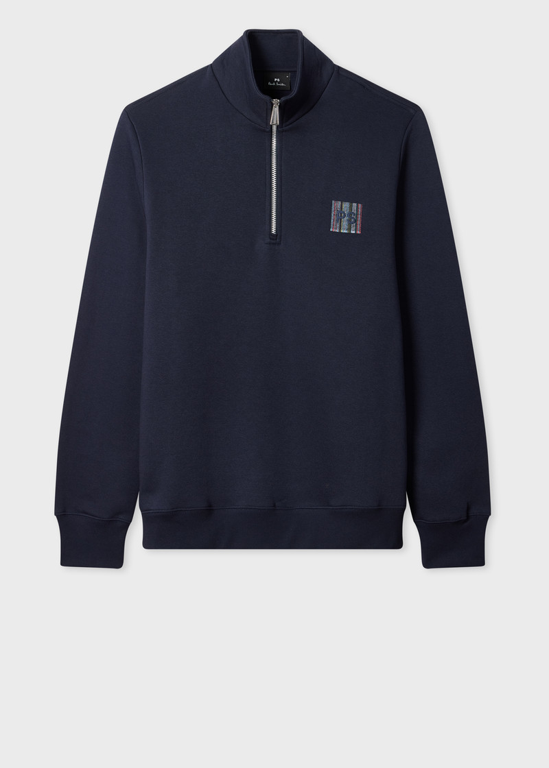 Navy 'Stitch Stripe' Zip Funnel Neck Sweatshirt 1