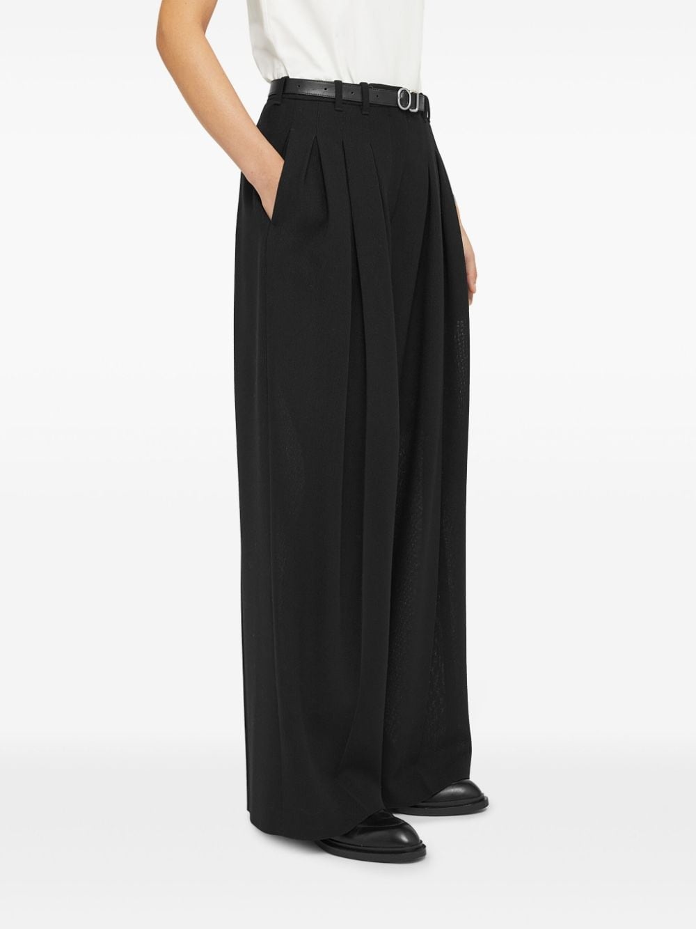 belted wool palazzo pants - 4