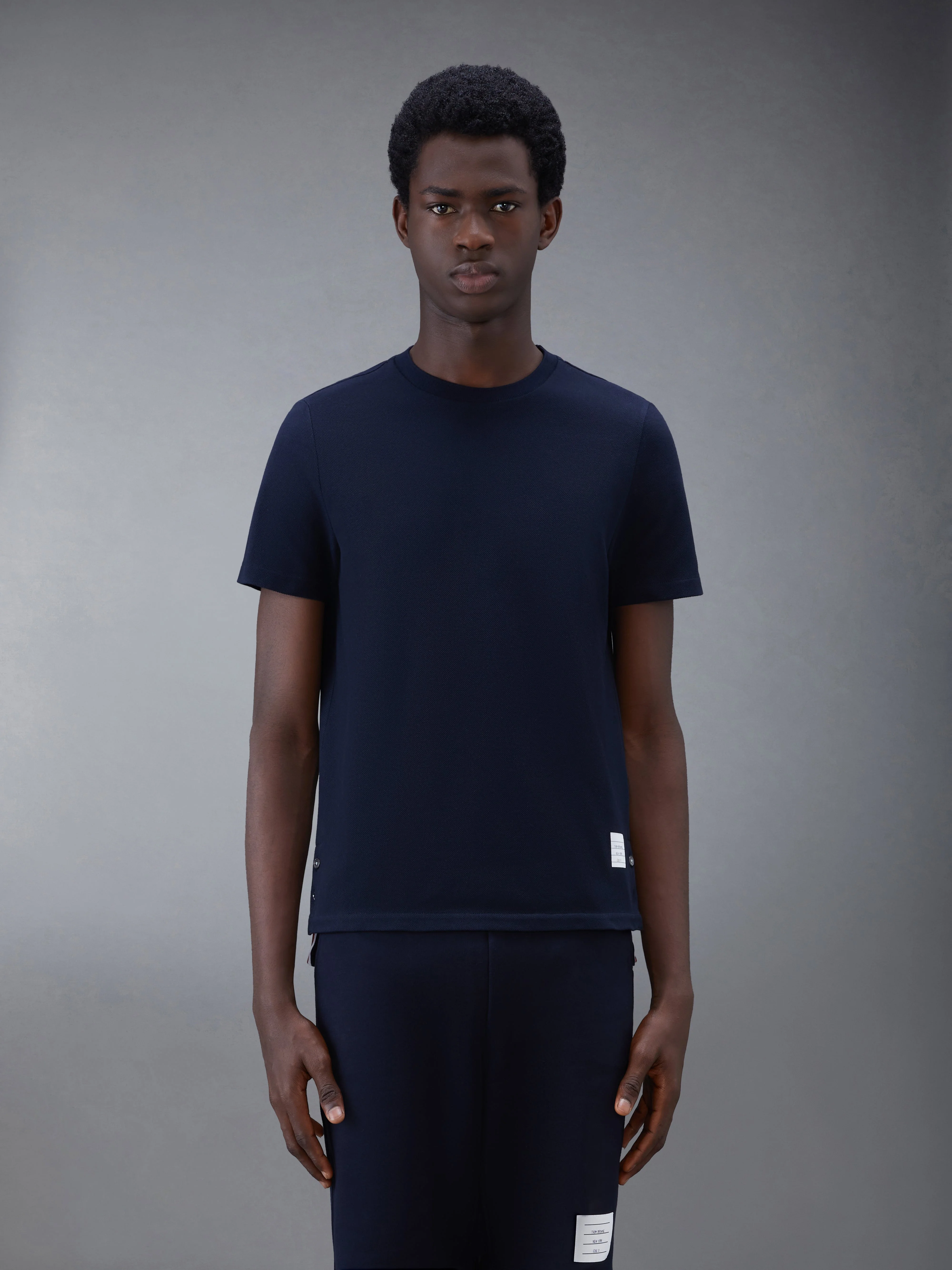 Navy Cotton Pique Center Back Stripe Relaxed Fit Tee - 1