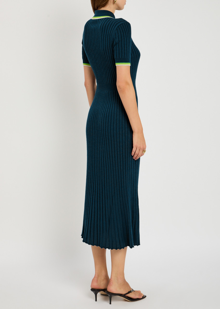Gabriela Hearst Eyot Ribbed Silk and Cashmere-blend Midi Shirt Dress - 3