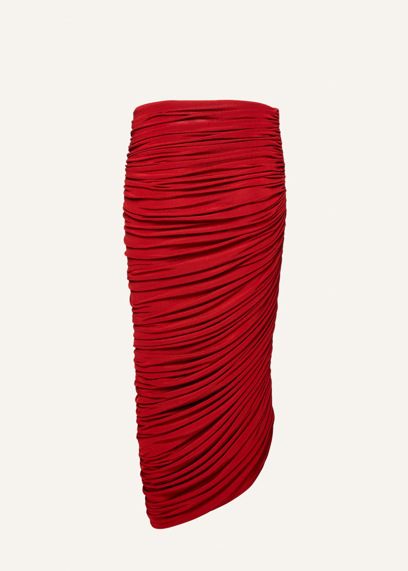 Asymmetrical draped midi skirt in red 2