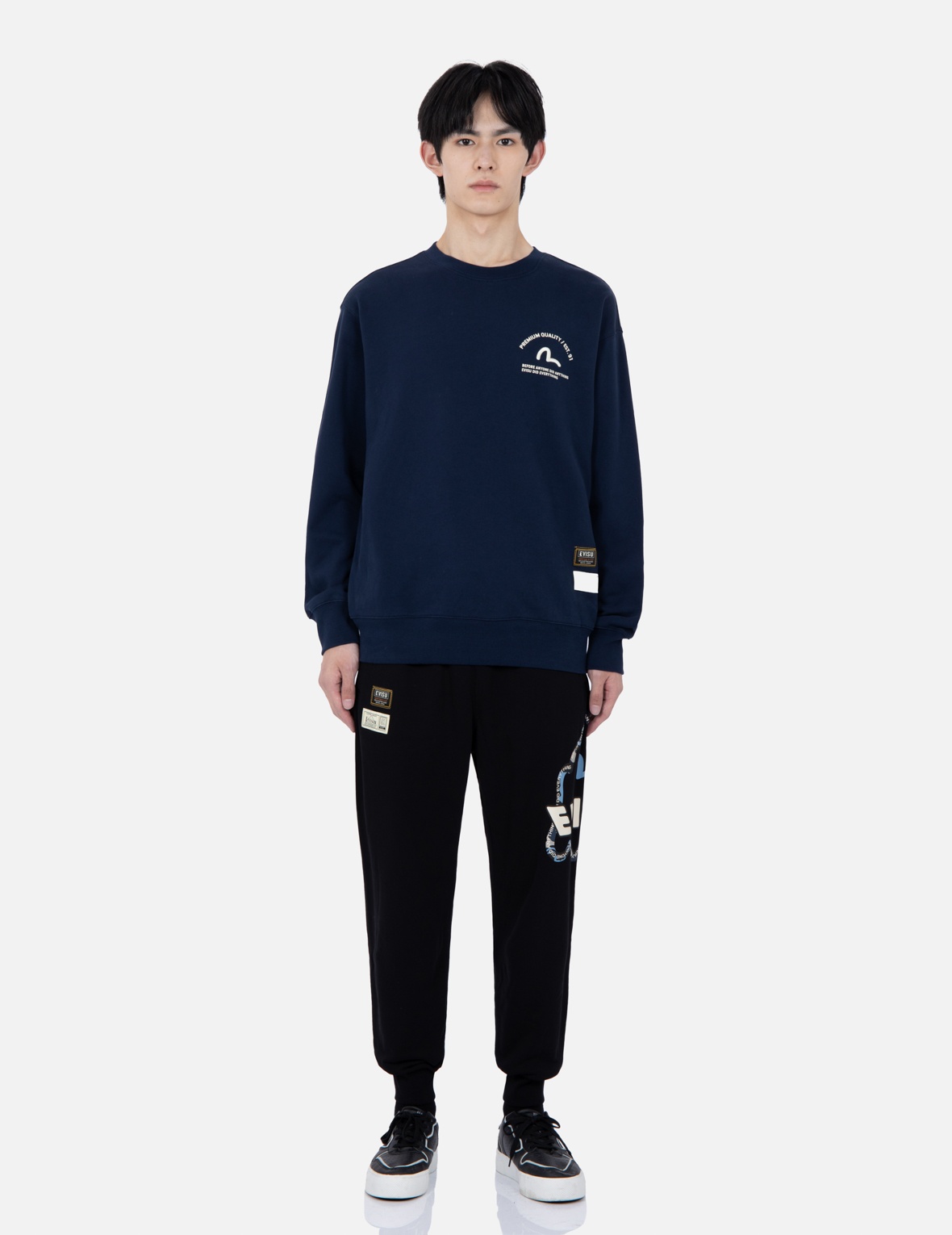 EVISU GODHEAD OUTLINE PRINT SWEATPANTS | REVERSIBLE