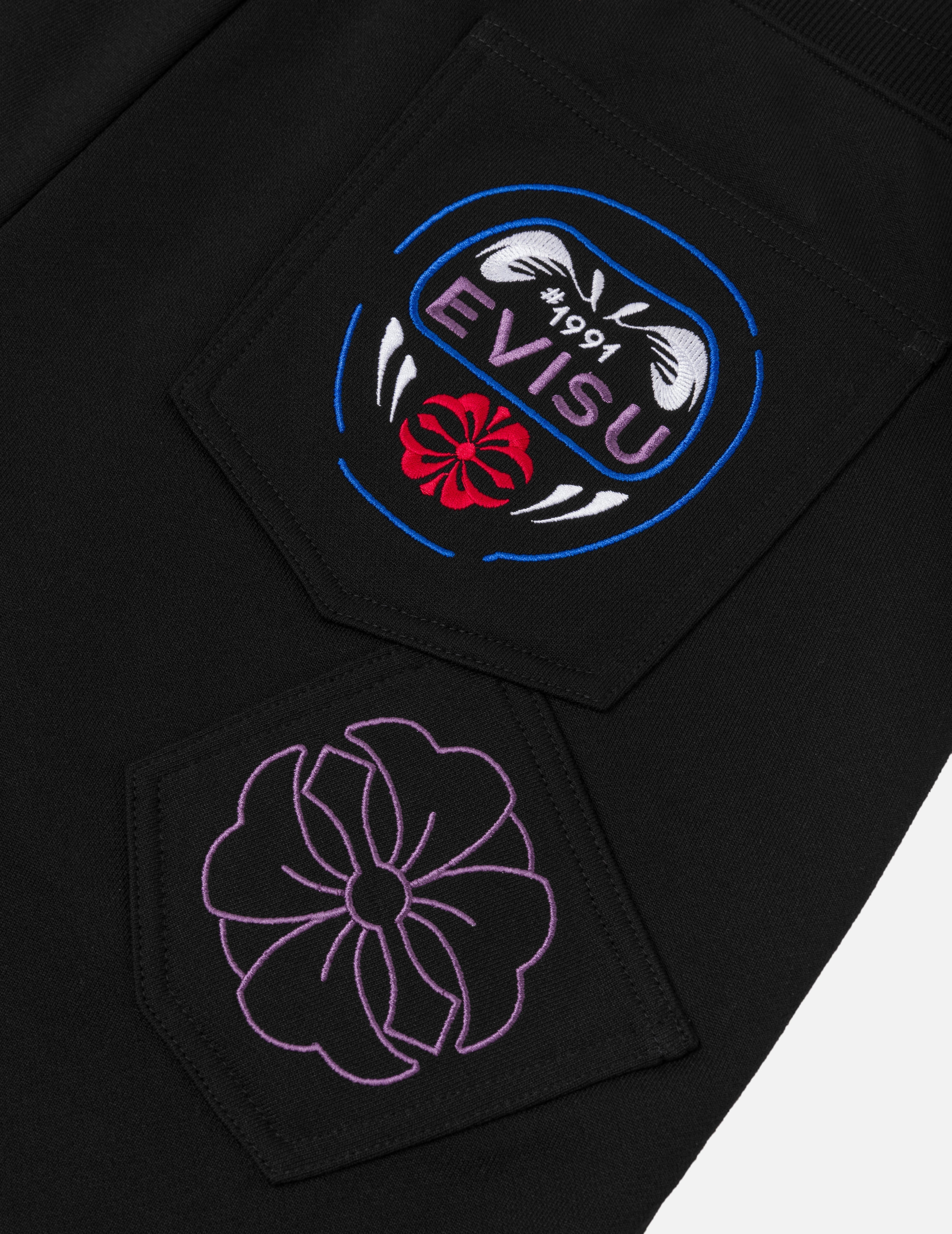 Kamon and Daruma Embroidery Pockets Regular Fit Sweatpants - 5