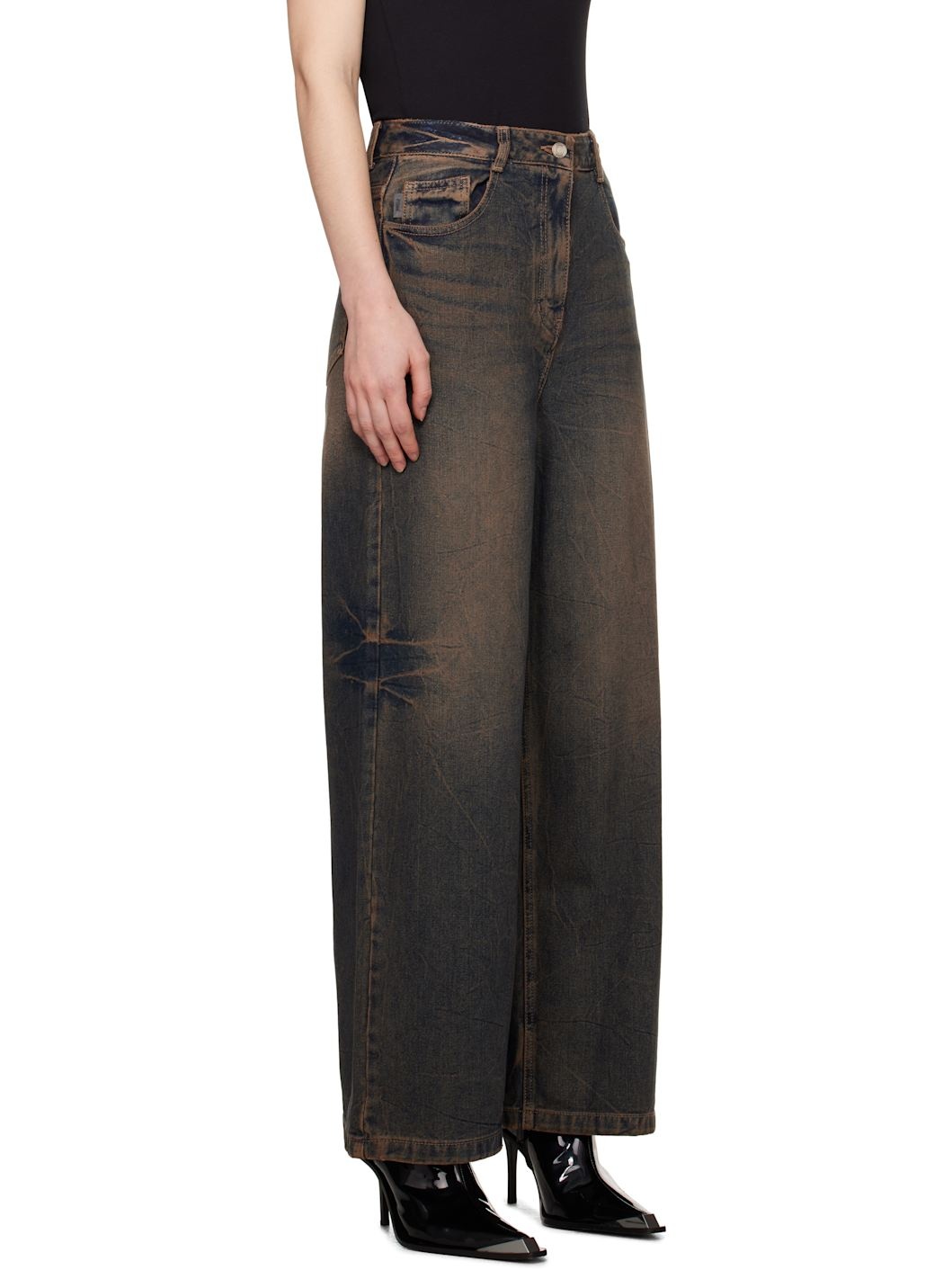 Blue Loose Fit Dirty Washed Jeans - 2