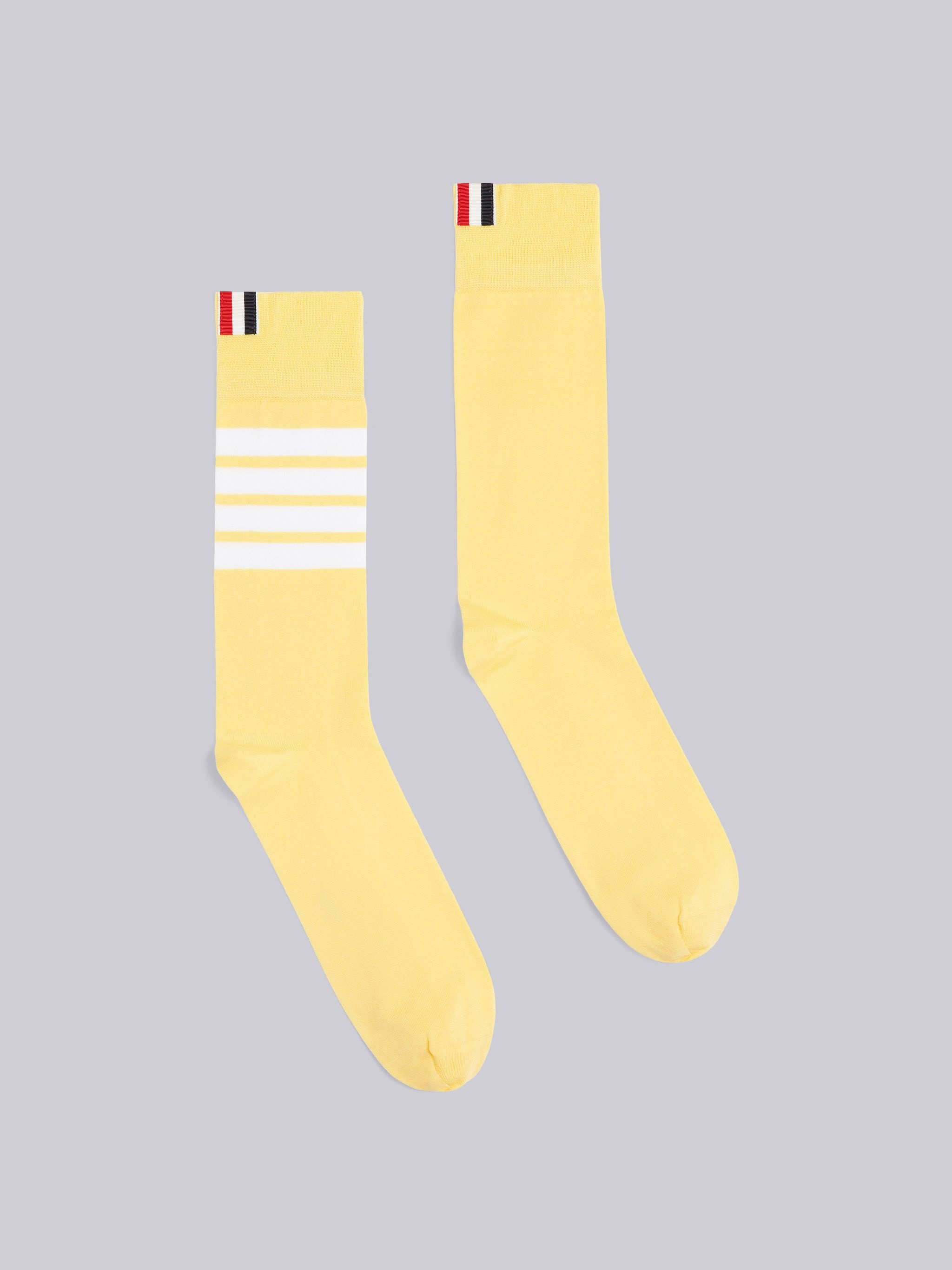 Yellow Cotton Mid-Calf 4-Bar Socks - 1