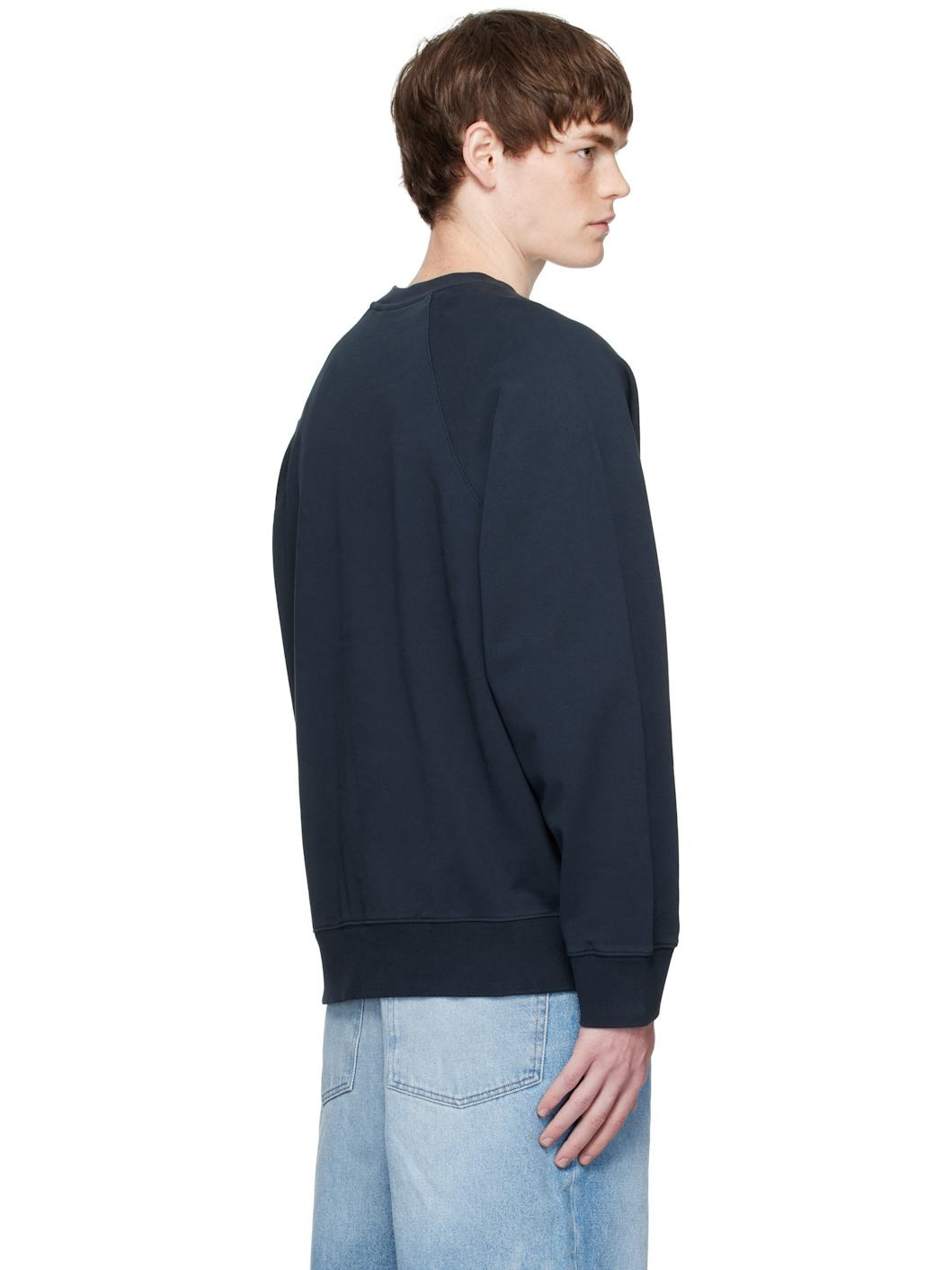 Navy Bold Fox Head Patch Oversize Sweatshirt - 3