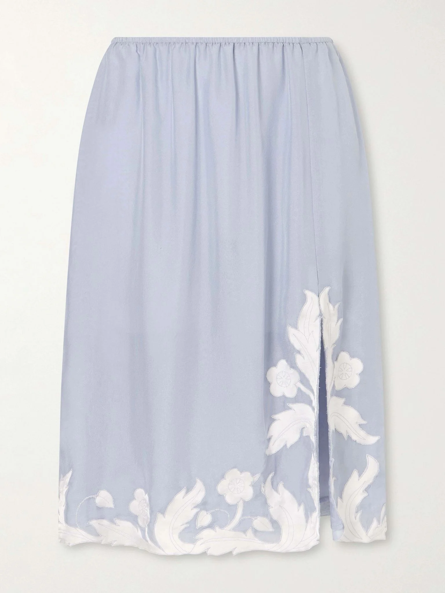 Embroidered silk-satin midi skirt Blue - 1