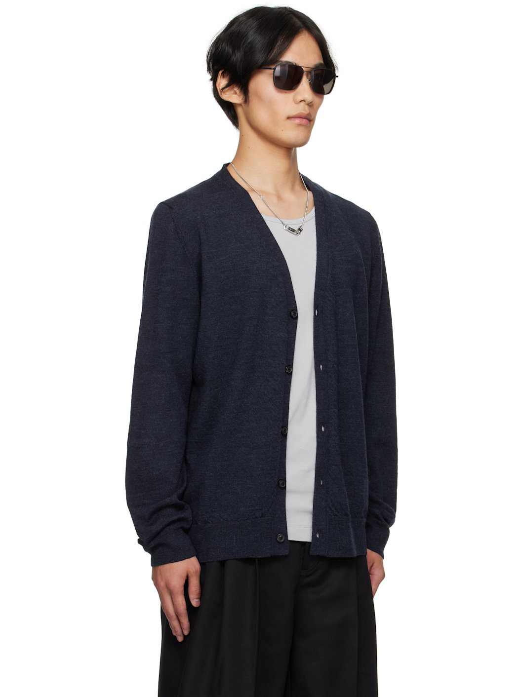 Navy Suede Elbow Patch Cardigan - 2