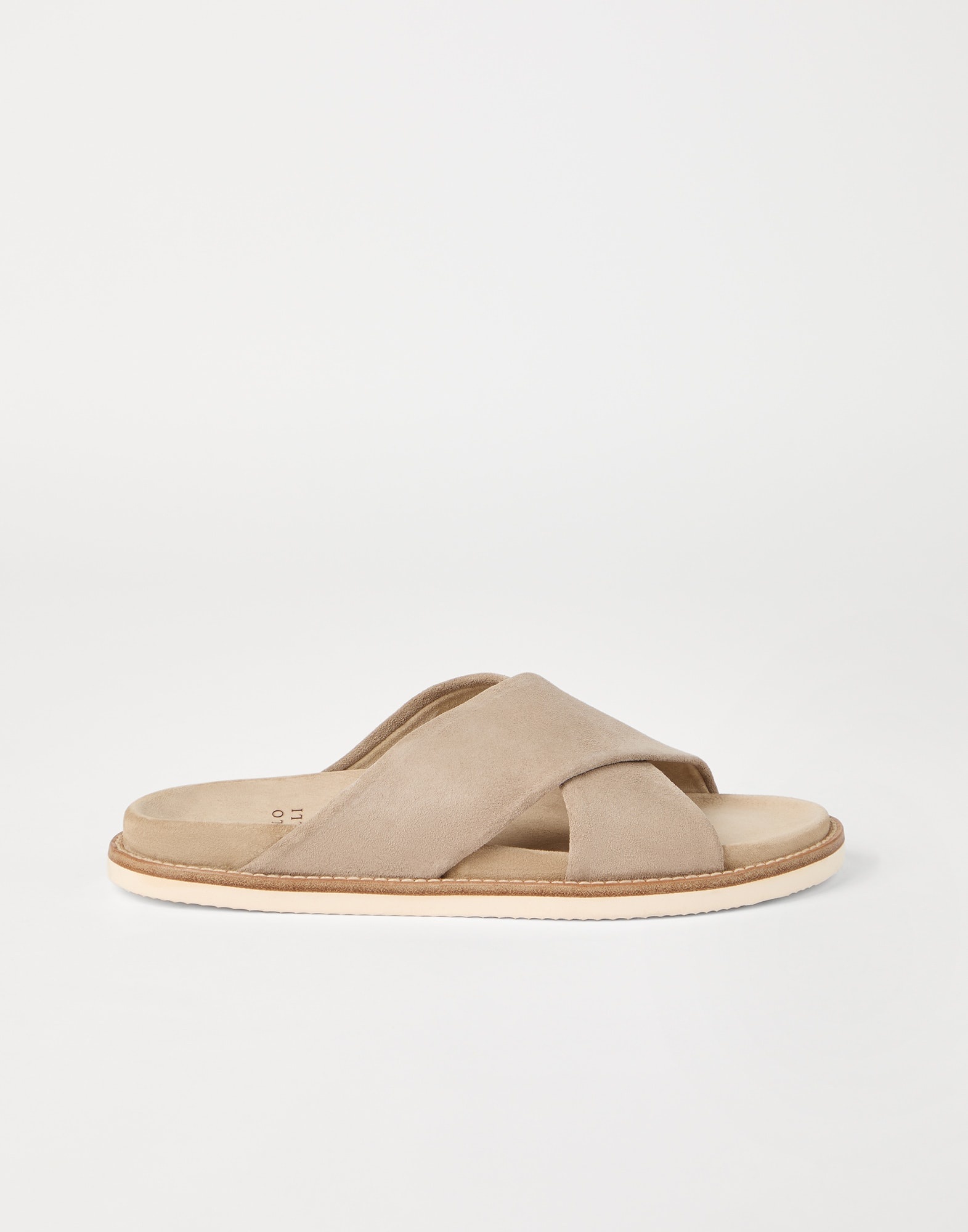 Brunello Cucinelli Washed suede cross-over slides | REVERSIBLE