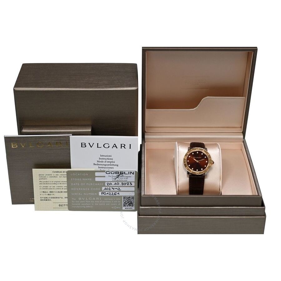 Pre-owned Bvlgari Bvlgari Automatic Diamond Brown Dial Ladies Watch 102742 - 4