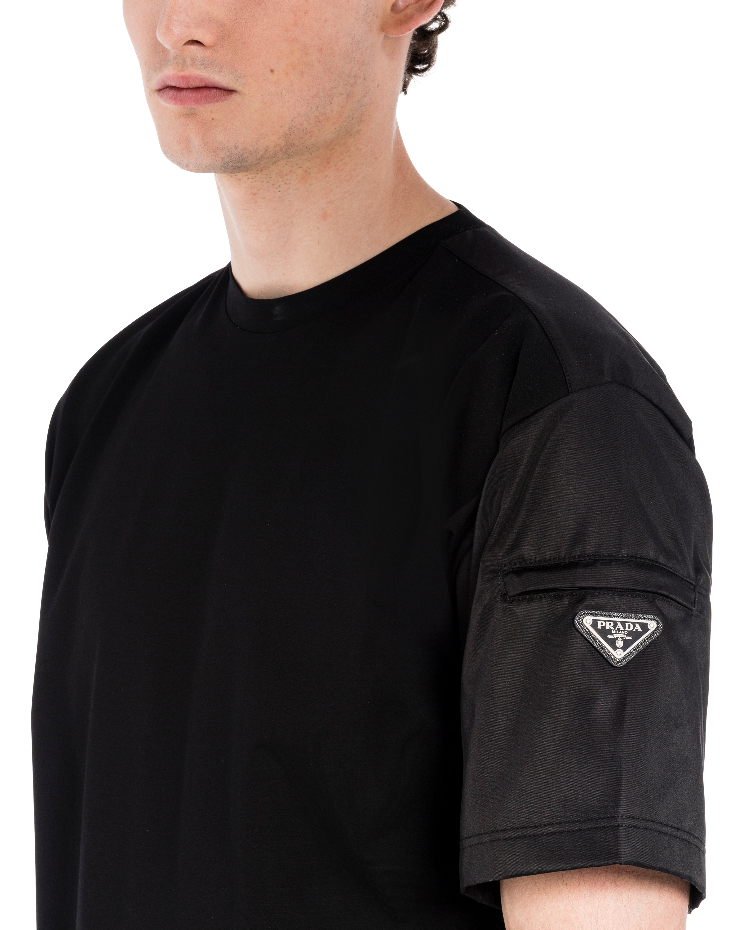 Stretch cotton T-shirt with Re-Nylon details - 5
