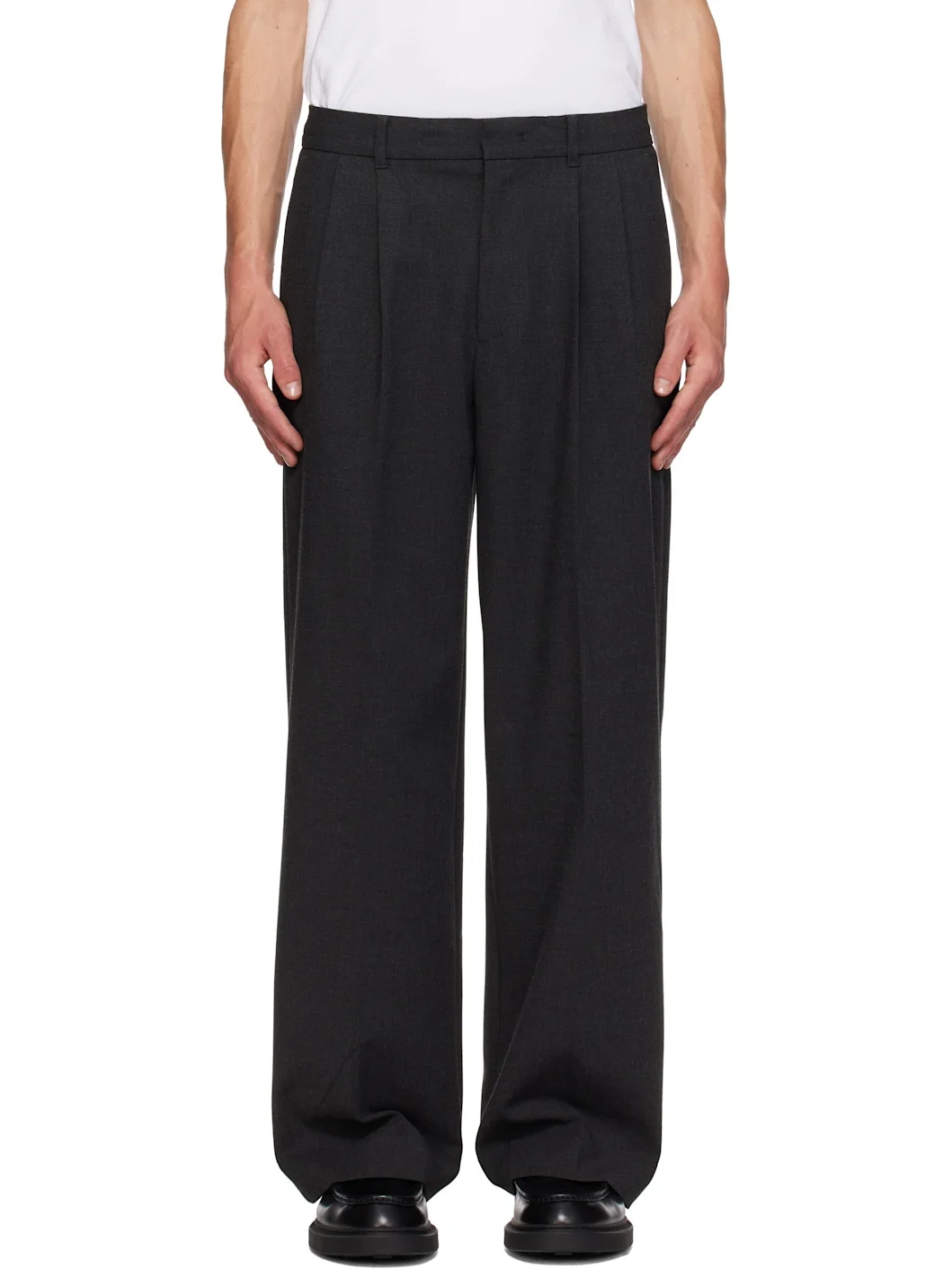 Gray Double Pleated Wide Slack Trousers - 1