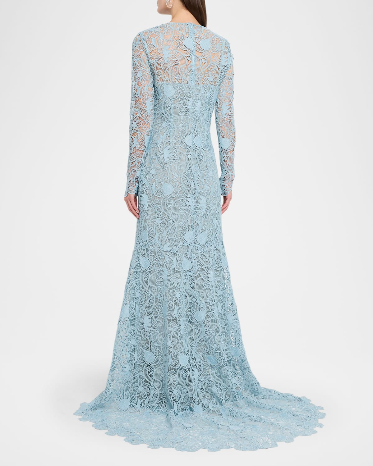 Long-Sleeve Corded Botanical Guipure Gown - 3