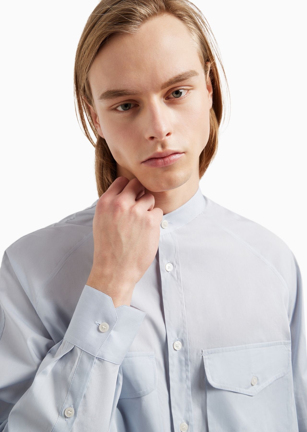 Poplin shirt with guru collar and pockets on the chest - 6