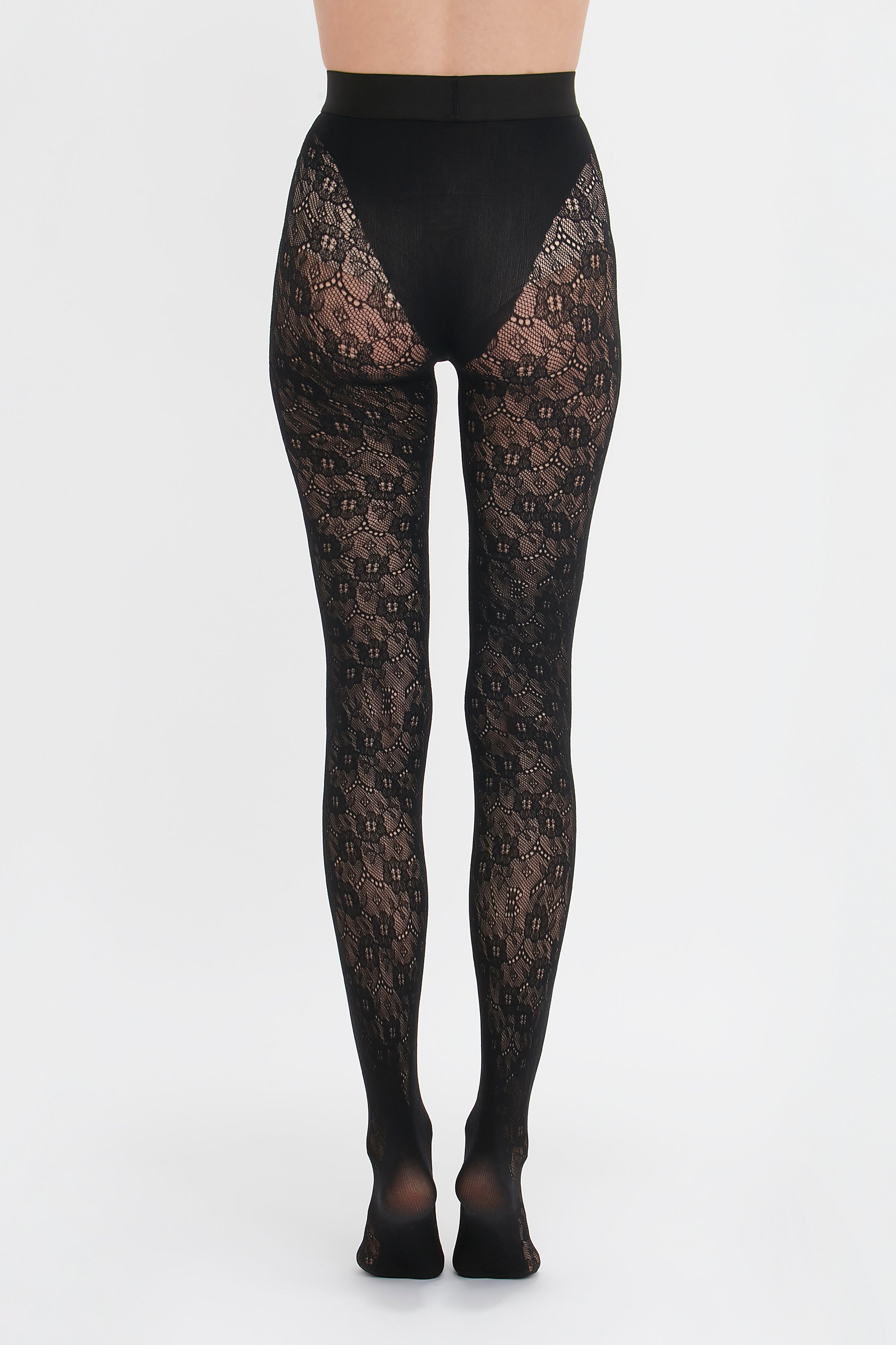 VB Monogram Lace Tights In Black - 2