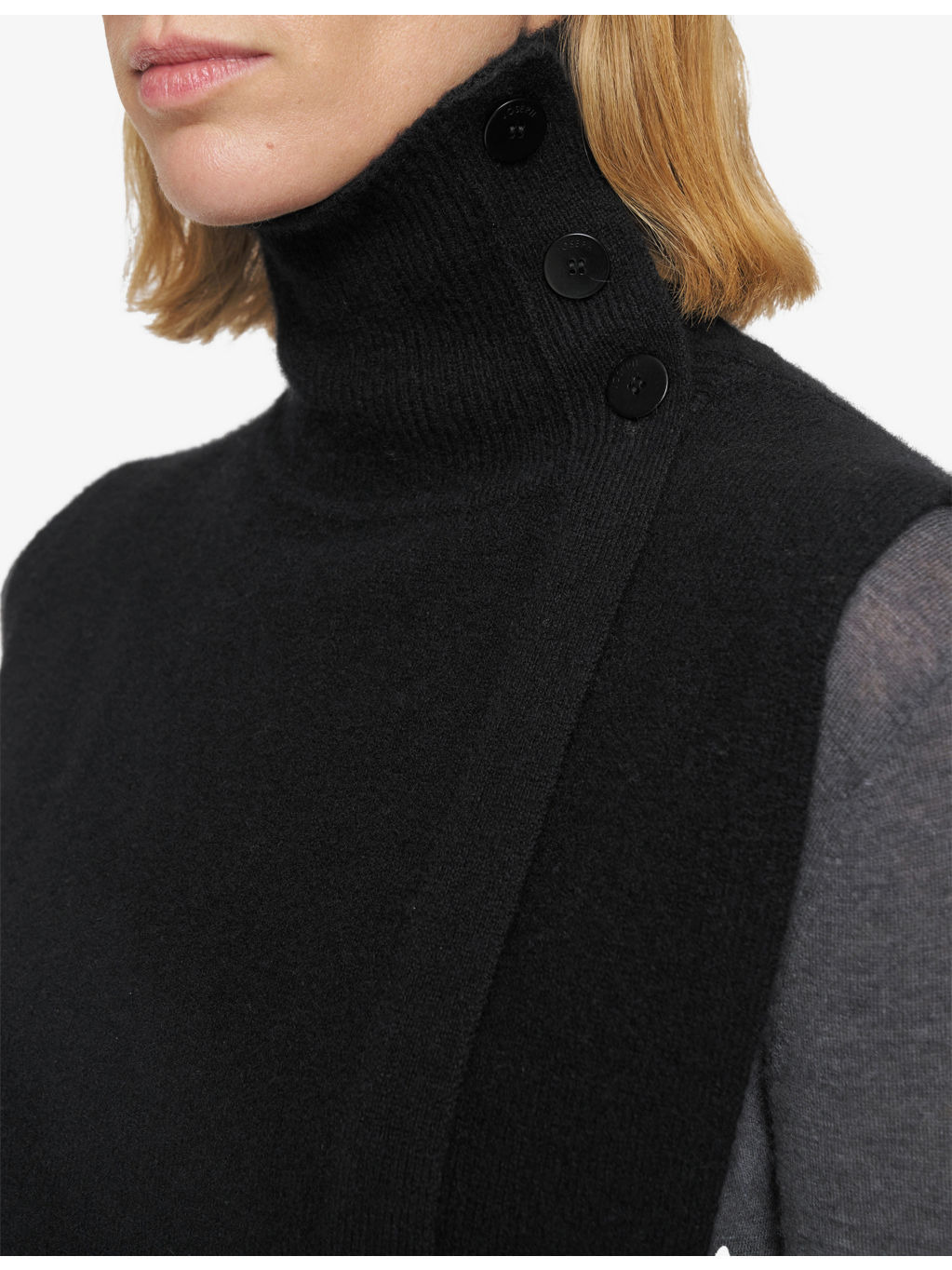 Funnel-Neck Sleeveless Cashmere Blend Bib - 6