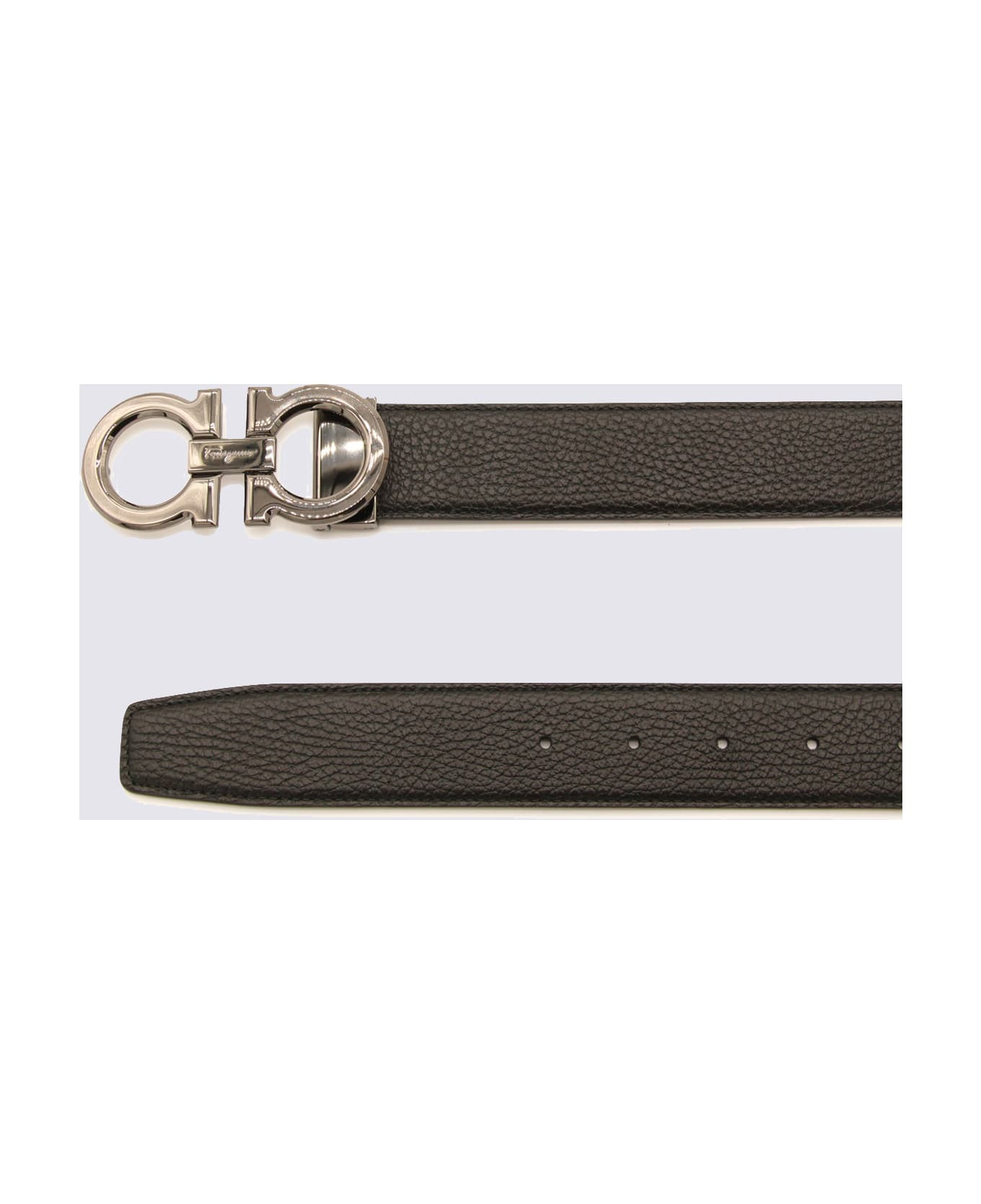 Black Leather Gancini Belt - 2