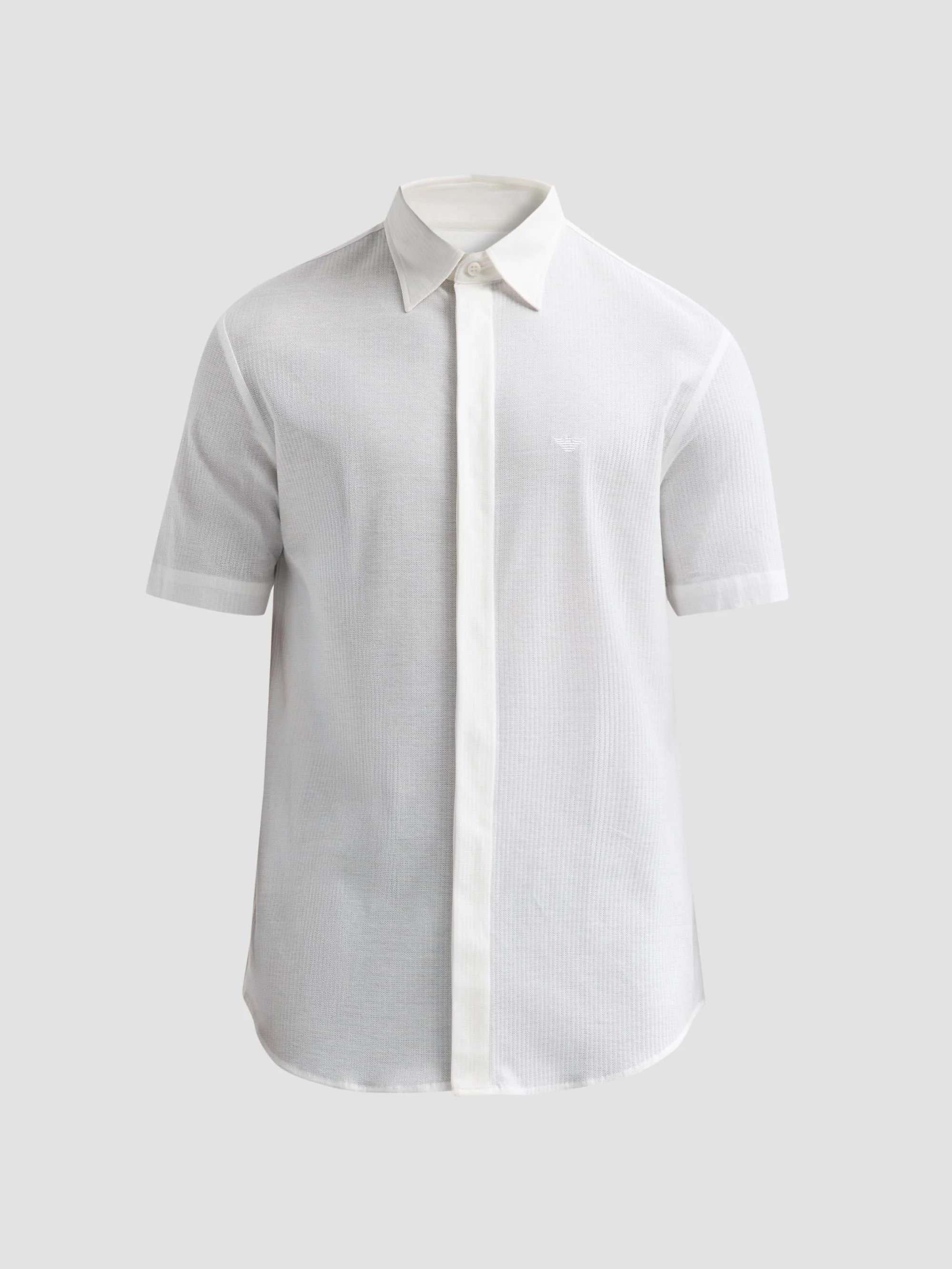 Men's Tonal Textured Cotton Short-Sleeve Shirt - White - 1