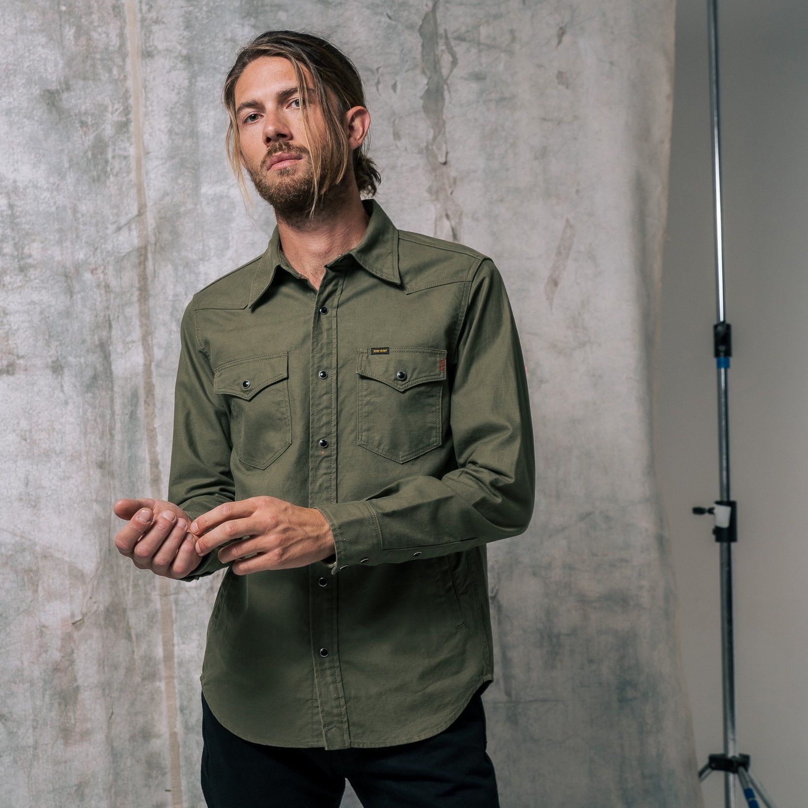 IHSH-381-OLV 9oz Military Serge CPO Shirt  - Olive - 4