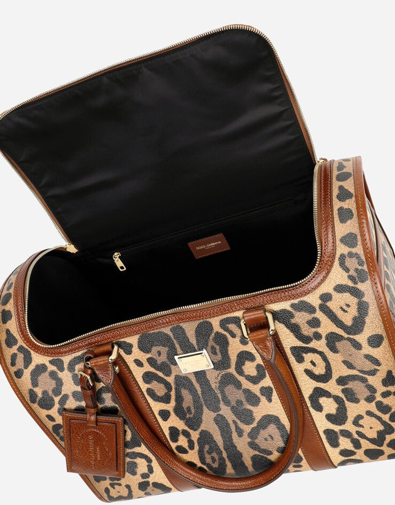 Small pet carrier bag in leopard-print Crespo with branded plate 5