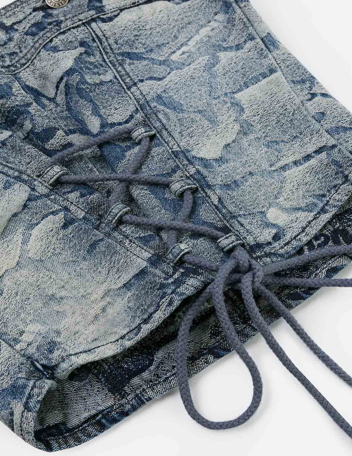 Allover Ishigaki Camouflage Jacquard Fashion Fit Denim Corset - 8