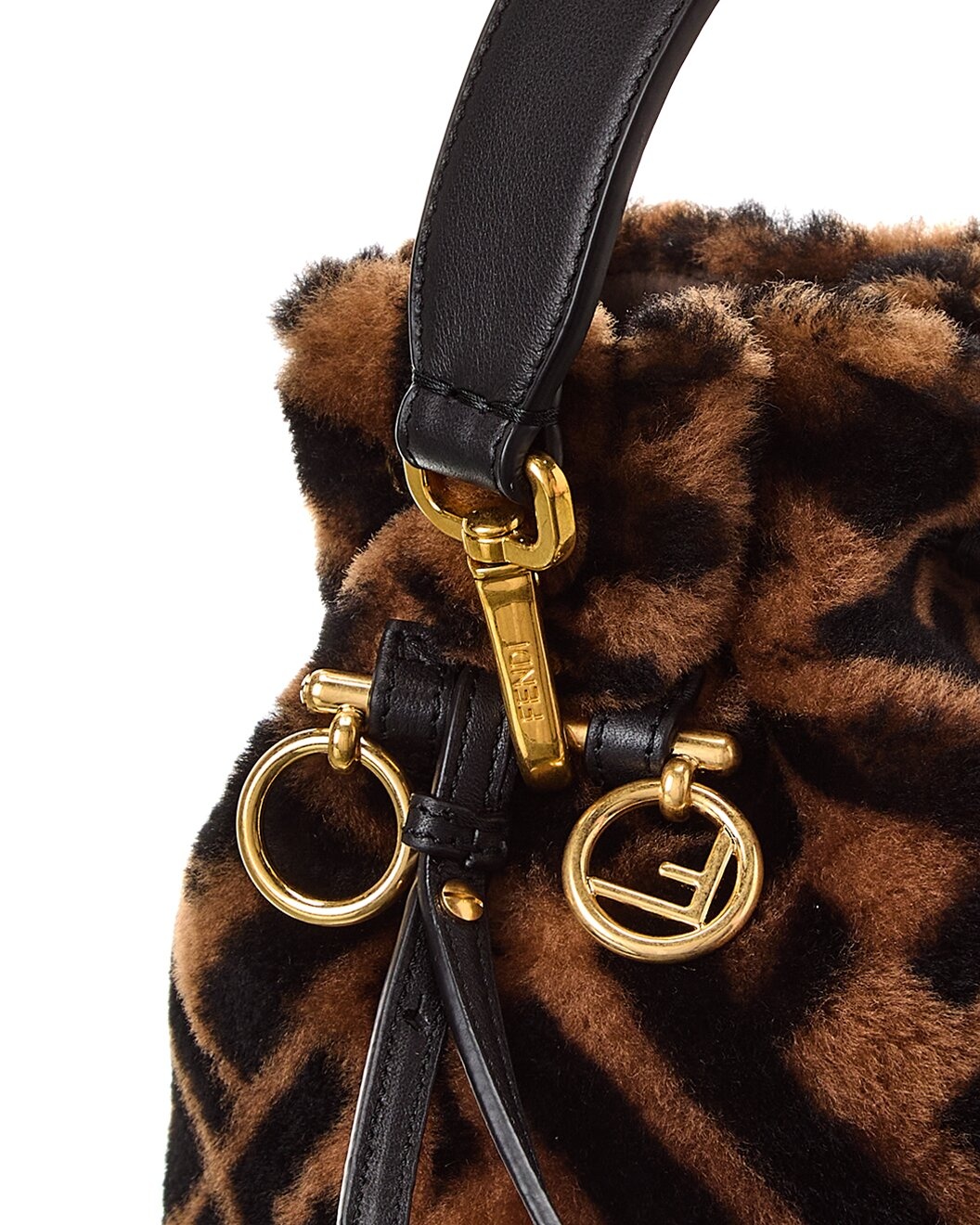 FENDI Mon Tresor Mini Shearling & Leather Bucket Bag - 3