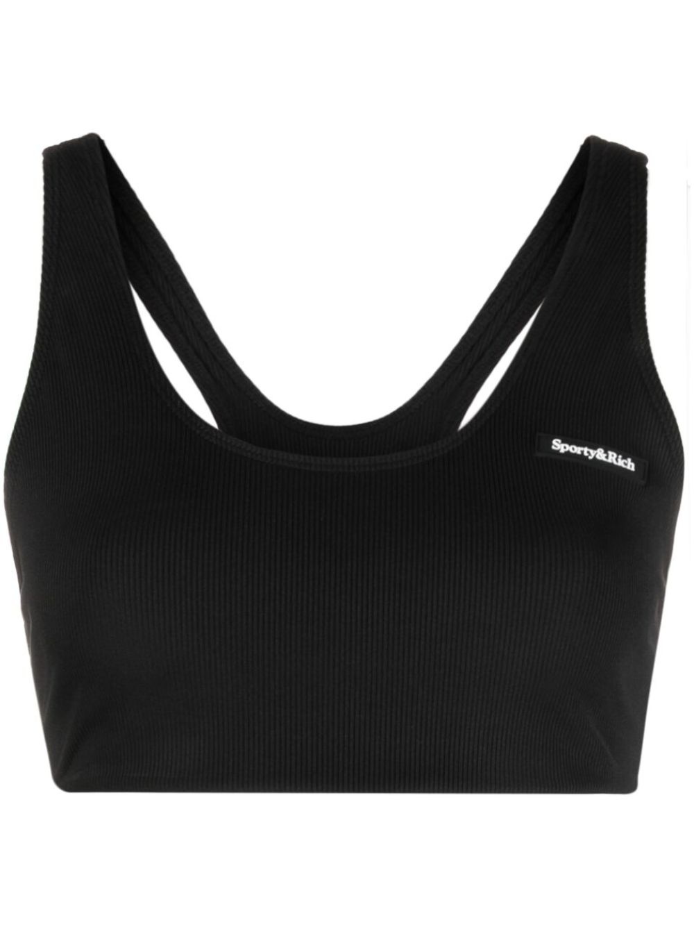 Serif logo-patch ribbed bra - 1