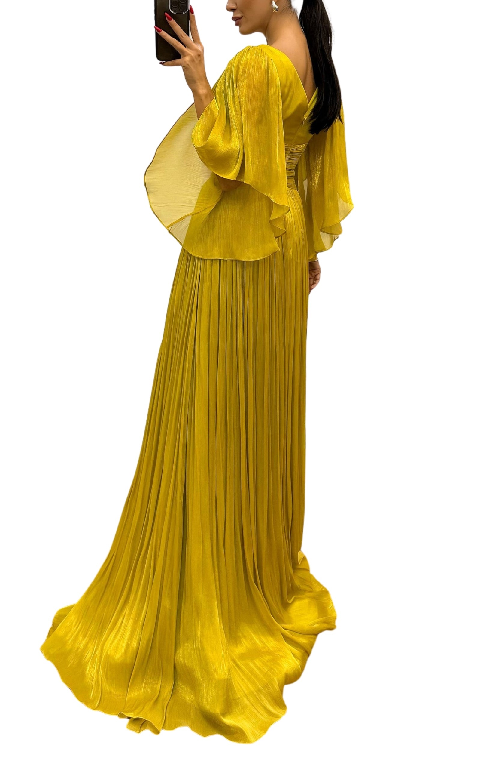 Cult Moda - Elegant Chiffon Evening Dress Gown with Floral Brooch - 4