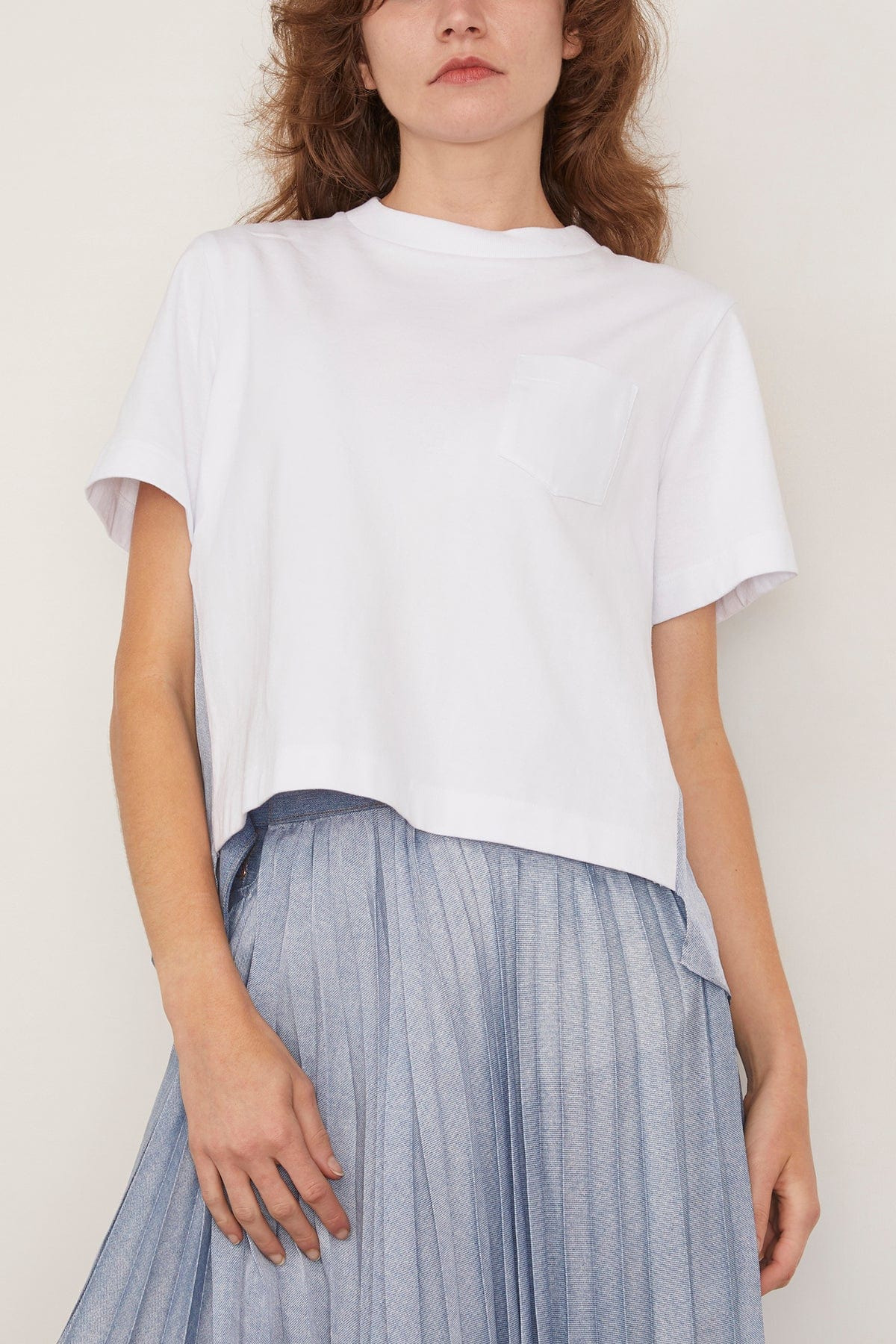 Denim x Cotton Jersey T-Shirt in Off White/Light Blue - 3