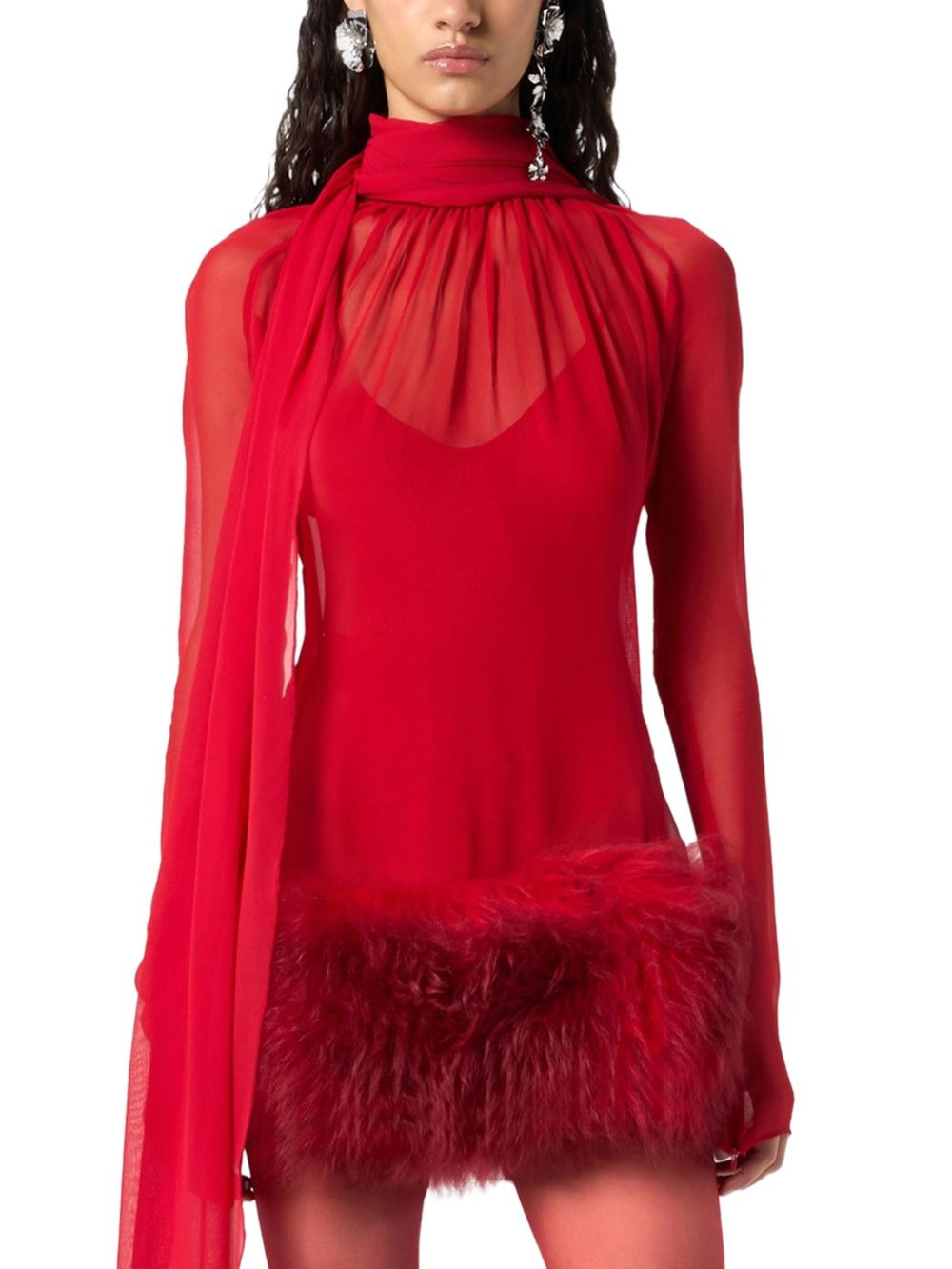 high-neck long-sleeves mini dress - 3