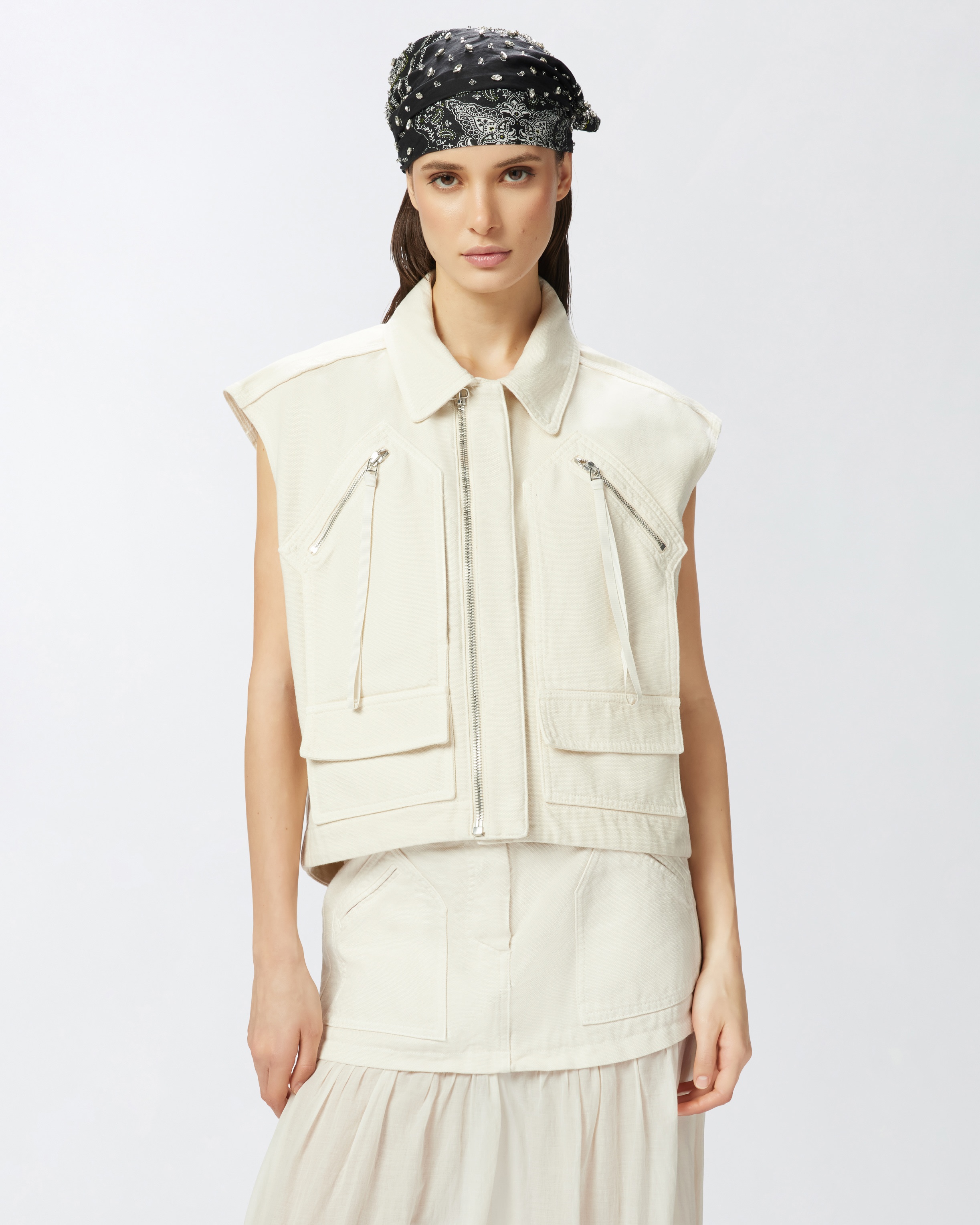 SLEEVELESS COTTON WORKWEAR VEST WITH POCKETS - 2