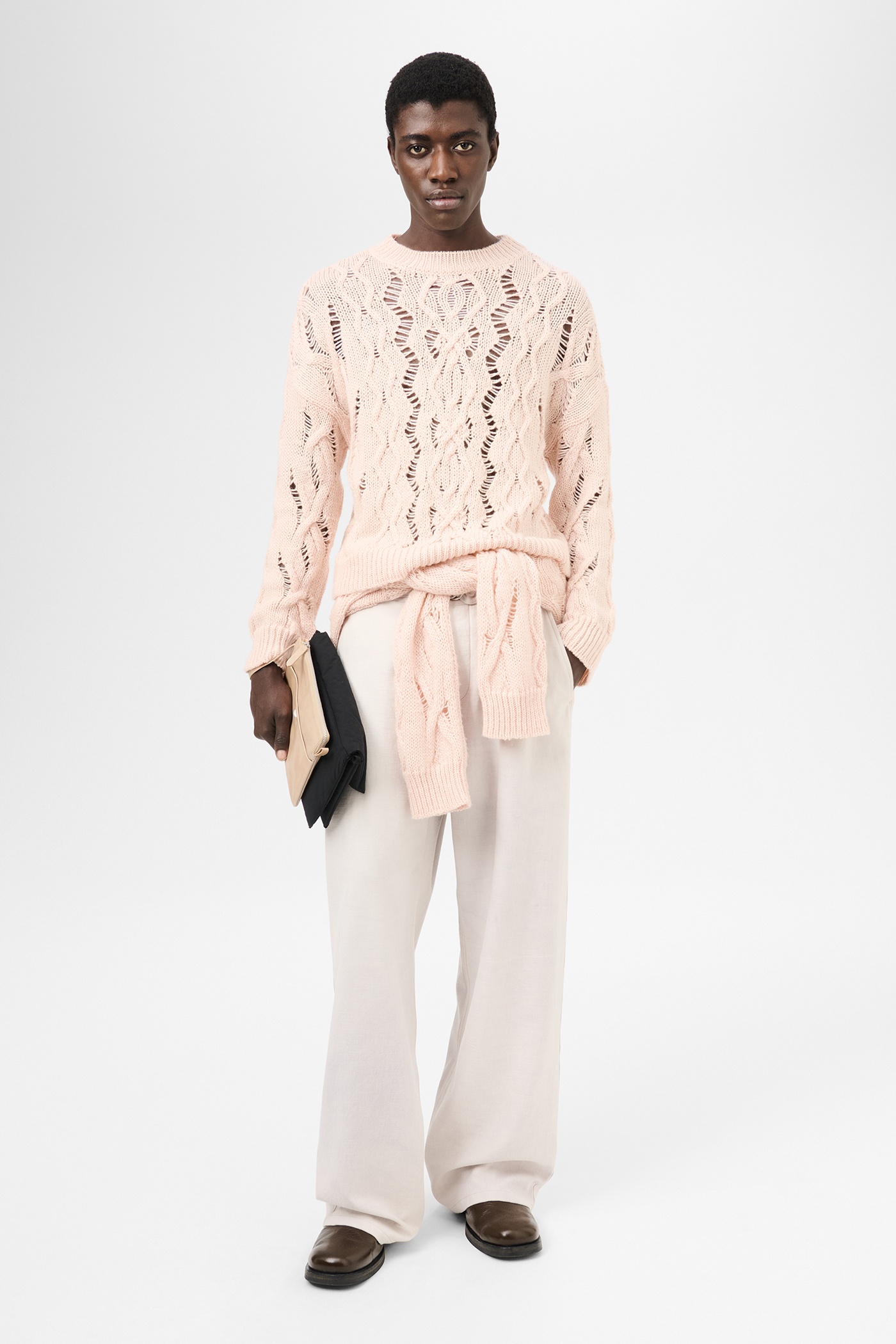 Cable Sonar Roundneck Delicate Pink Fisherman Wool - 2