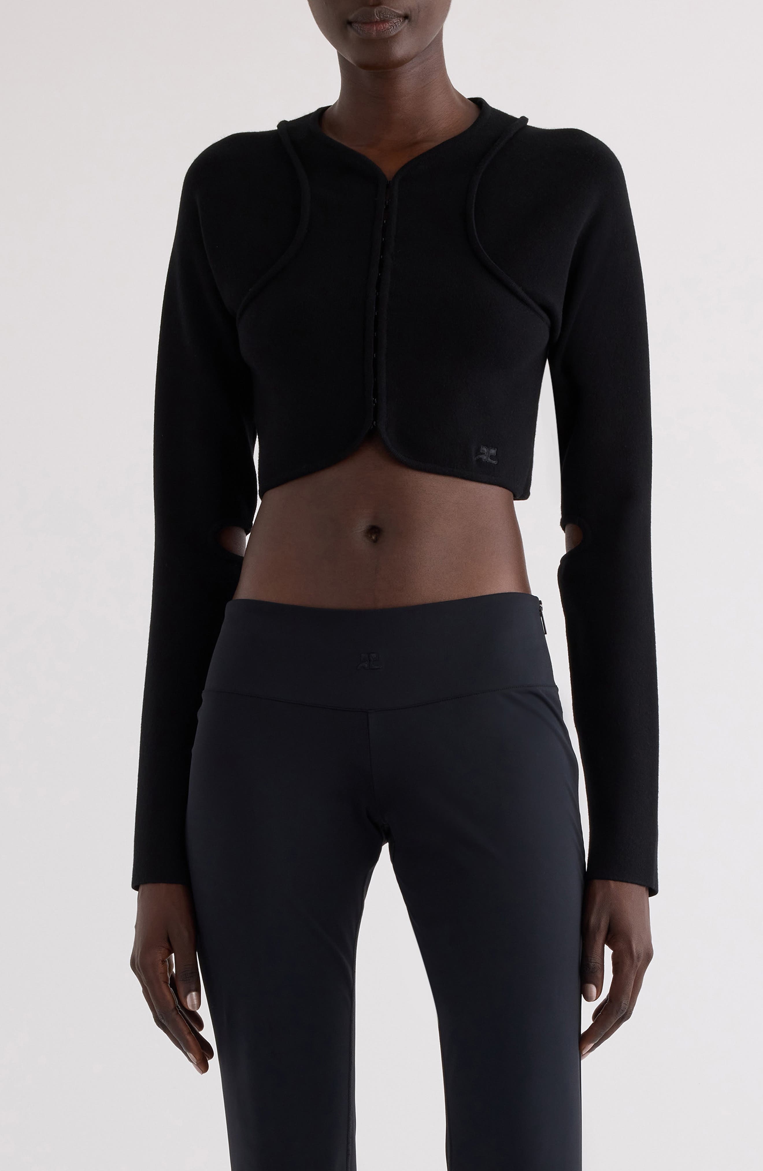 Courrèges Cutout Scuba Knit Cardigan in Black at Nordstrom - 1