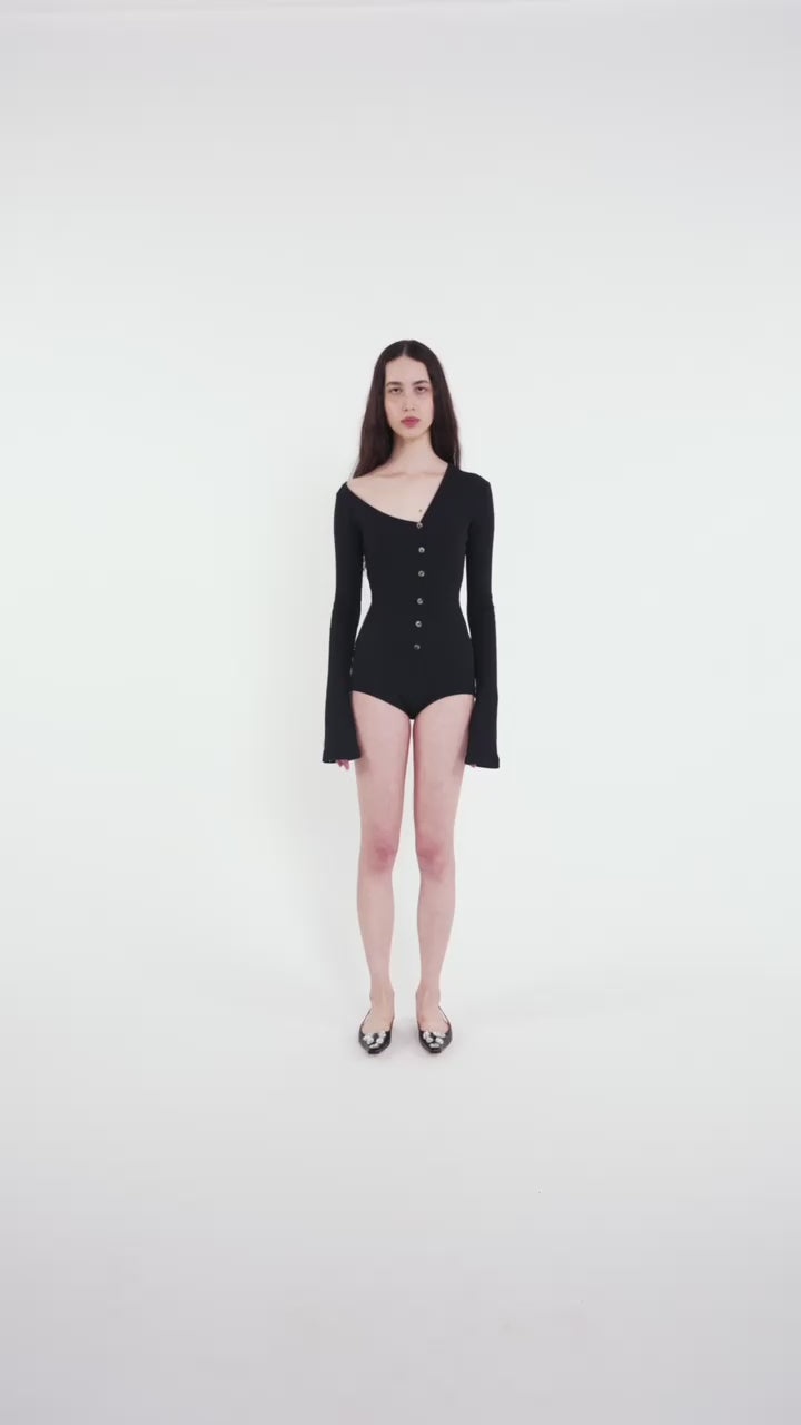 BODYSUIT WITH ASYMMETRIC COLLAR BLACK - 7