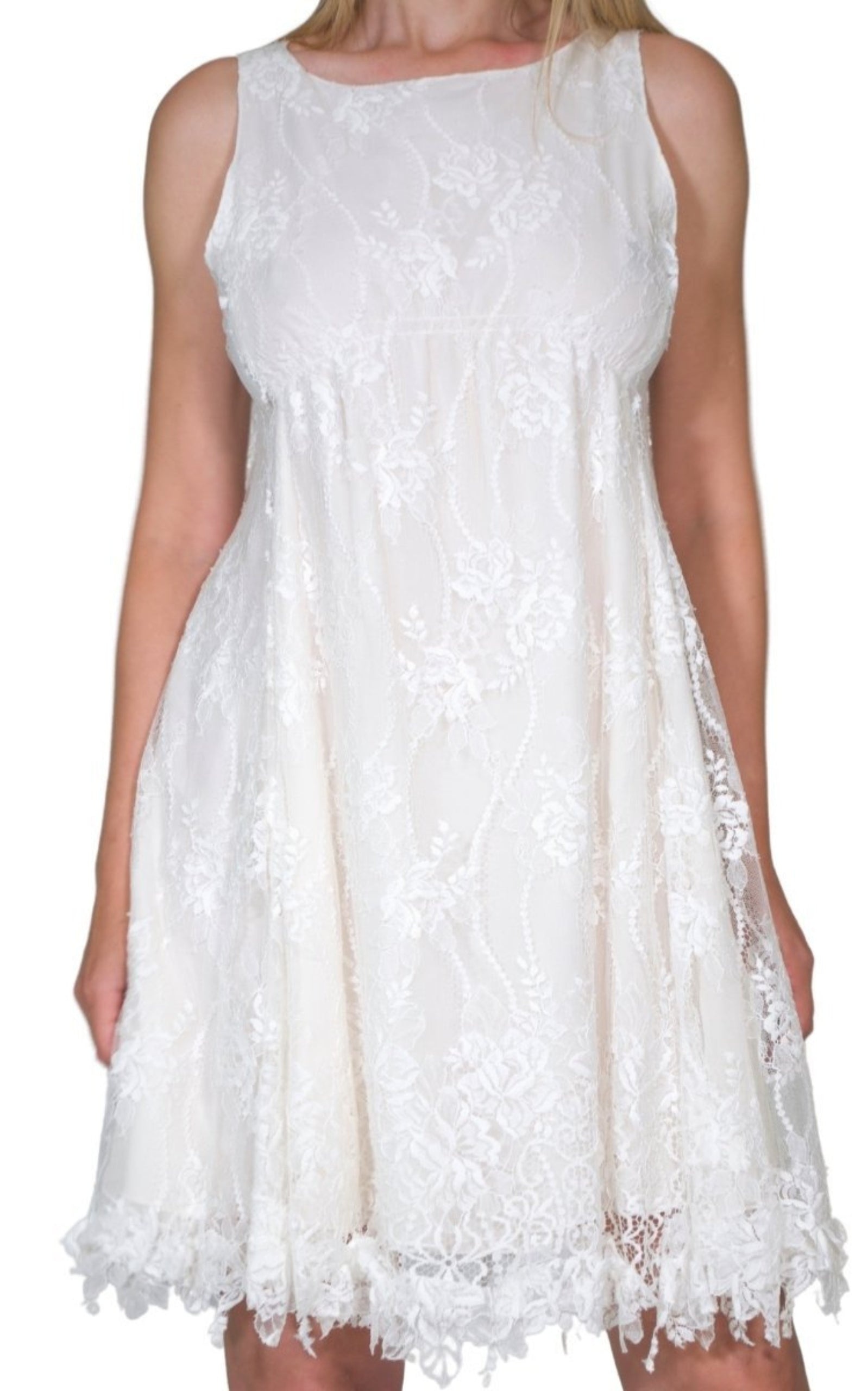 White Cotton Blend Lace Dress - 4